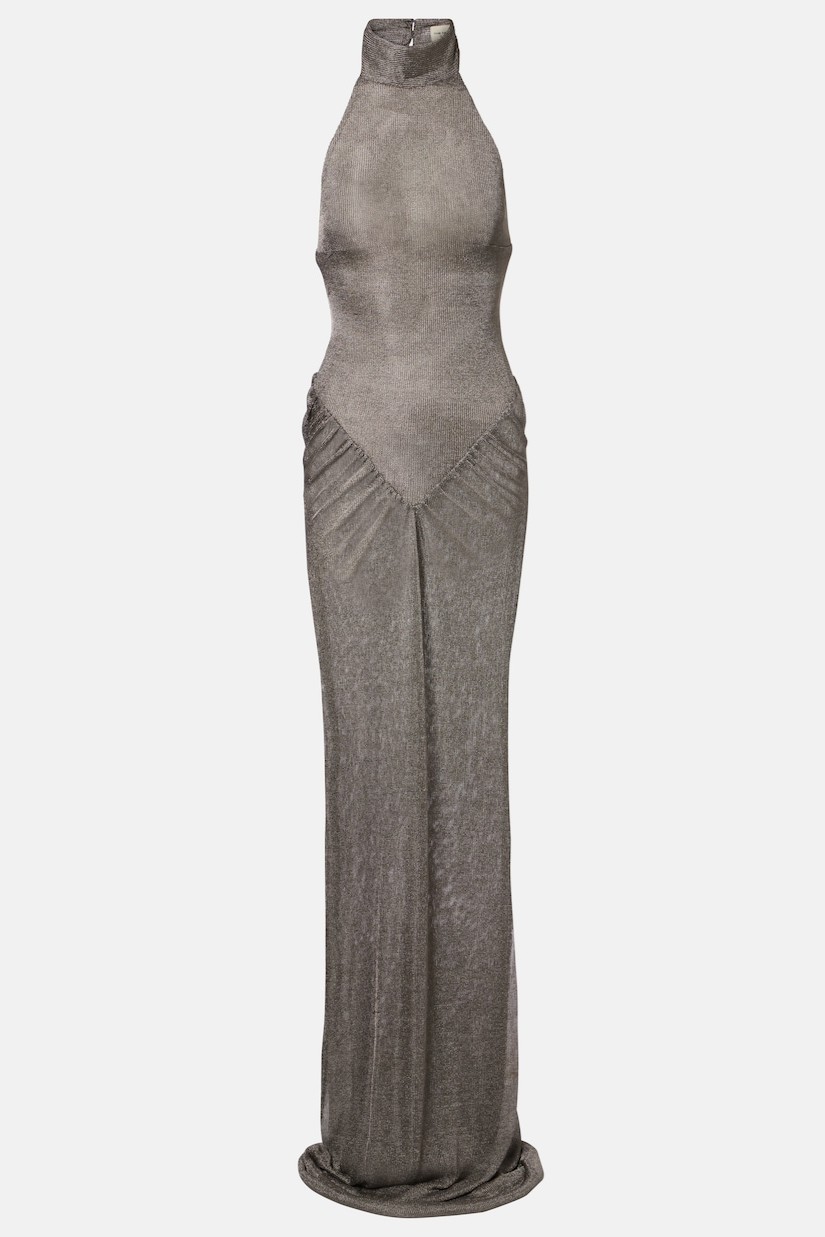 Luxury Halter Neck Ruched Maxi Dress