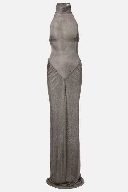 Luxury Halter Neck Ruched Maxi Dress
