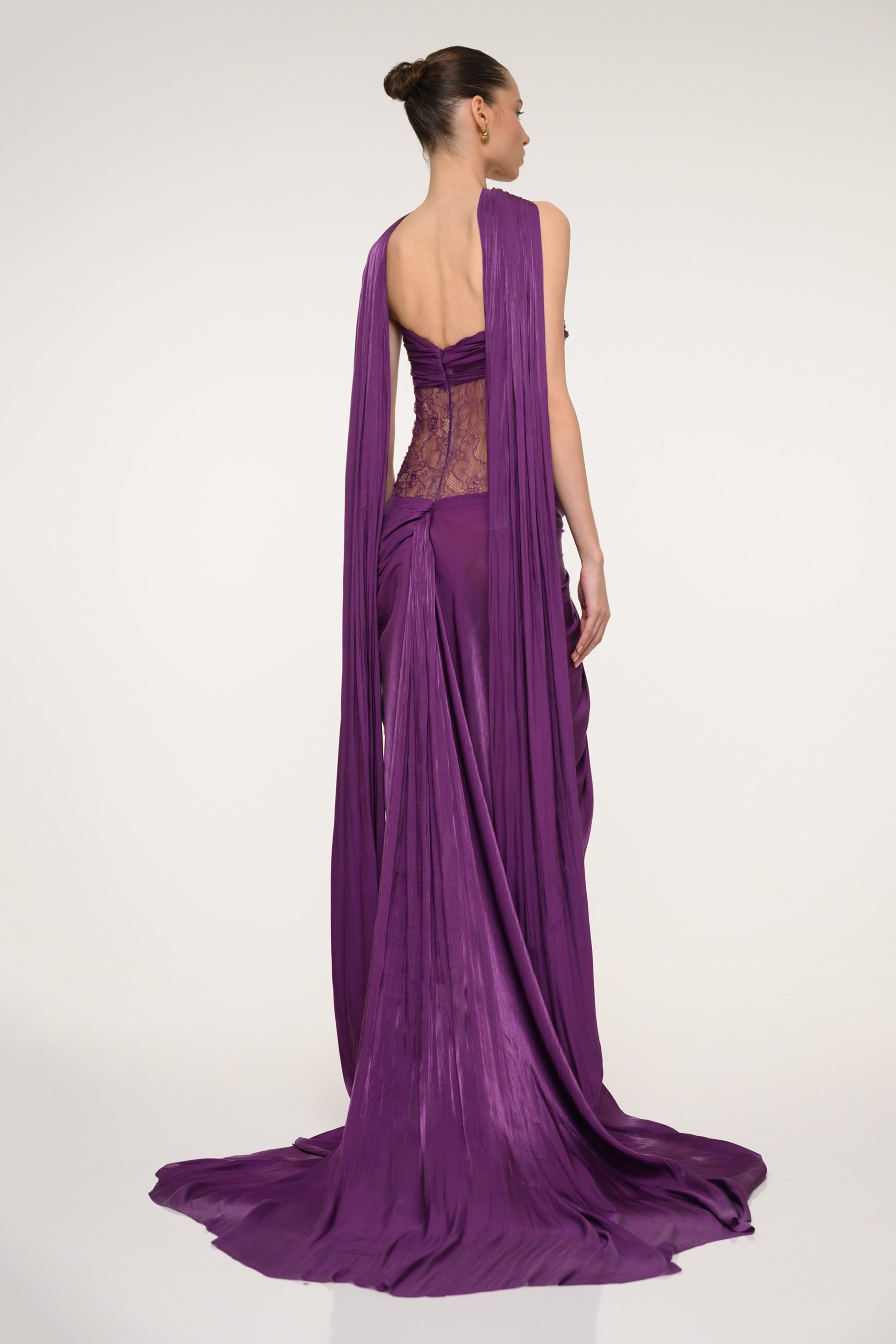 Satin Splicing Lace Gathering Maxi Dress