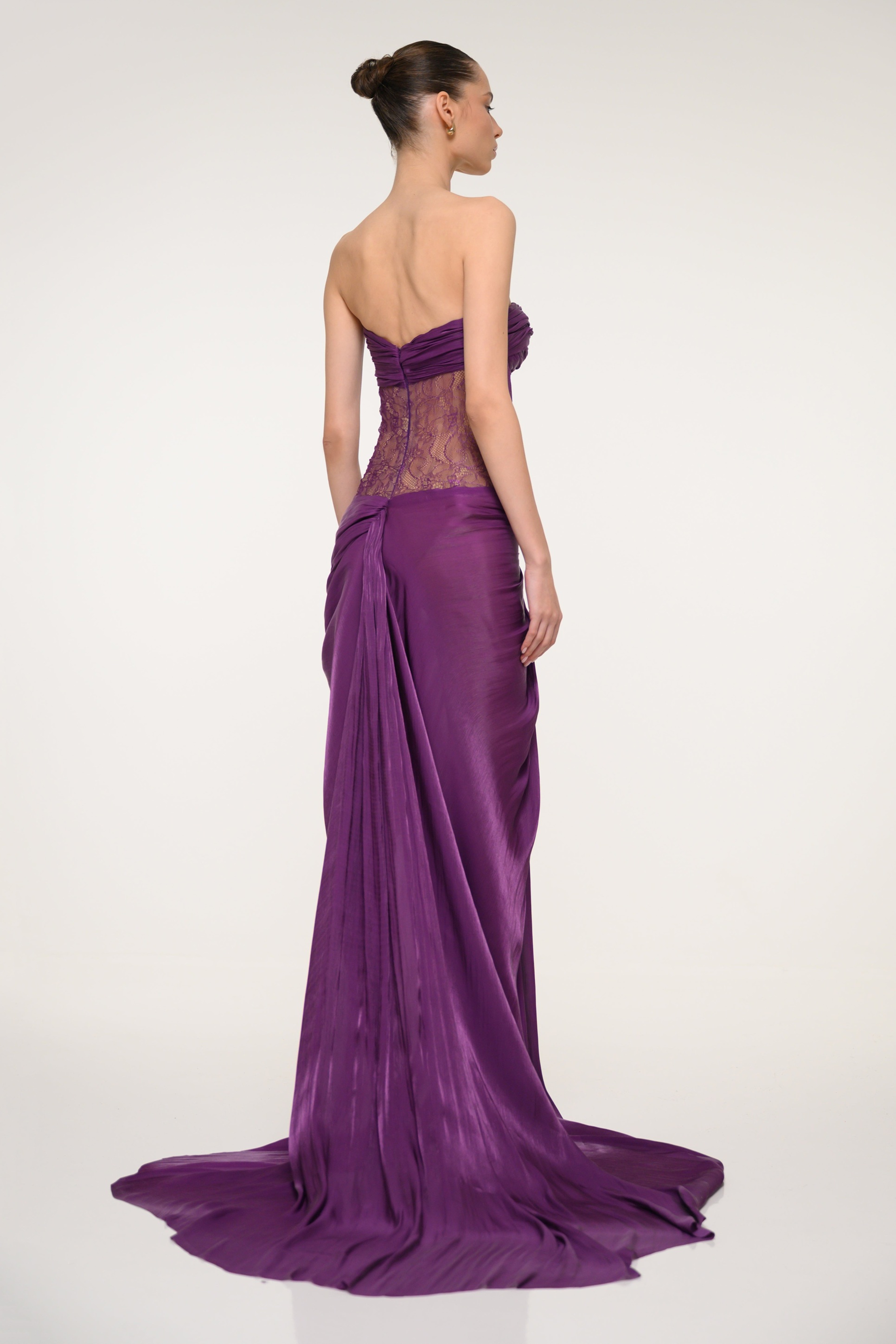 Satin Splicing Lace Gathering Maxi Dress
