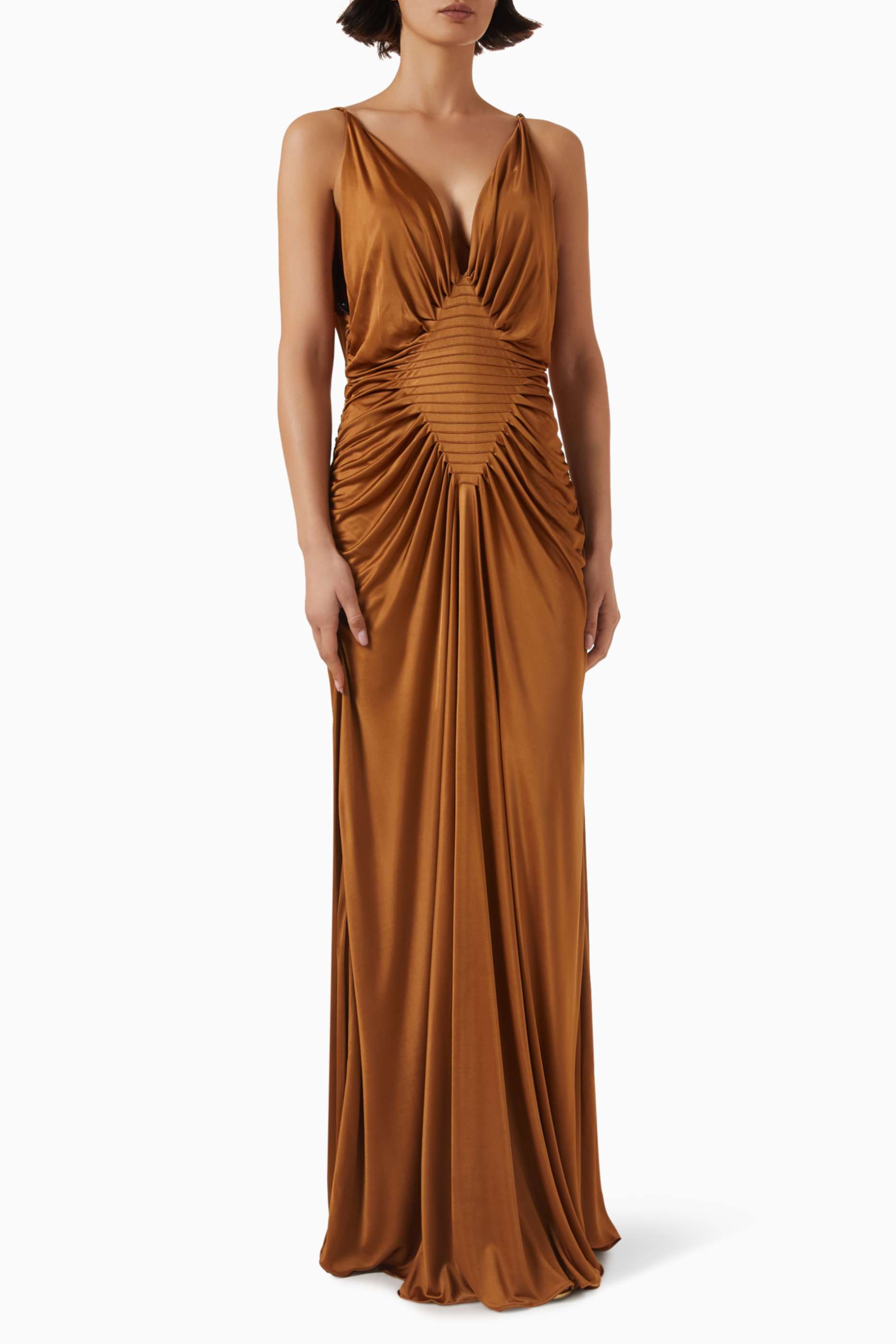 Solid Satin V-Neck  Maxi Dress