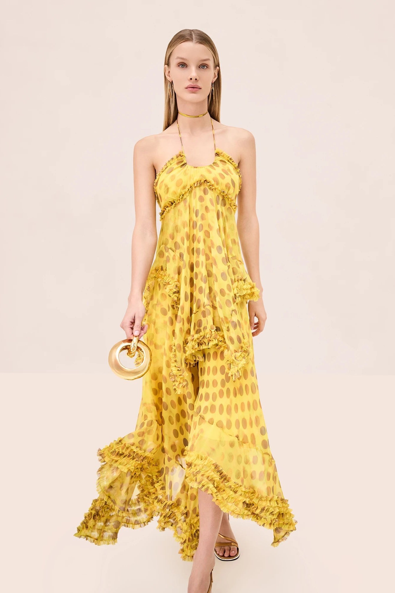 Abstract Print Halter Neck Midi Dress