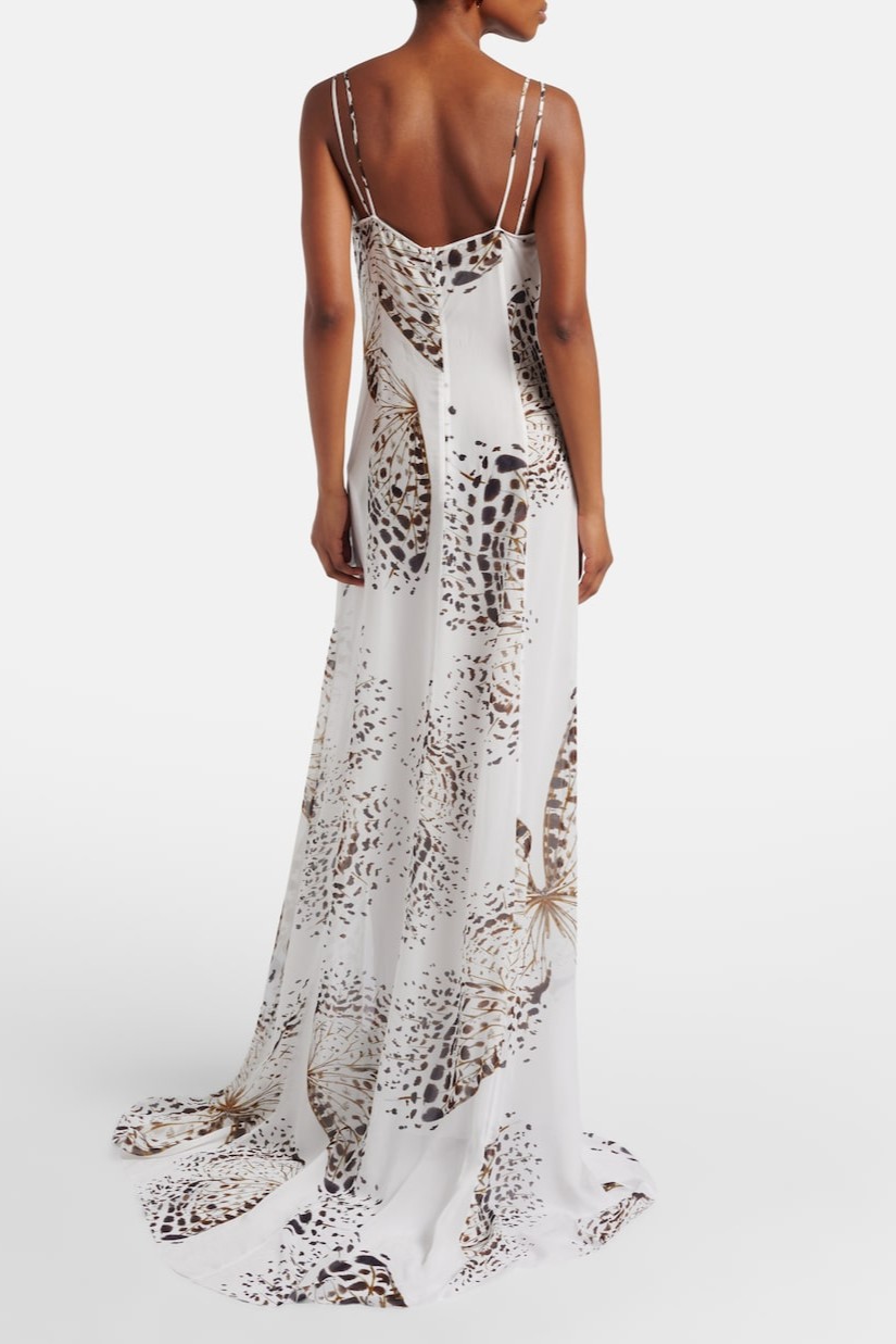 Abstract Print  Swing Collar Slit Maxi Dress