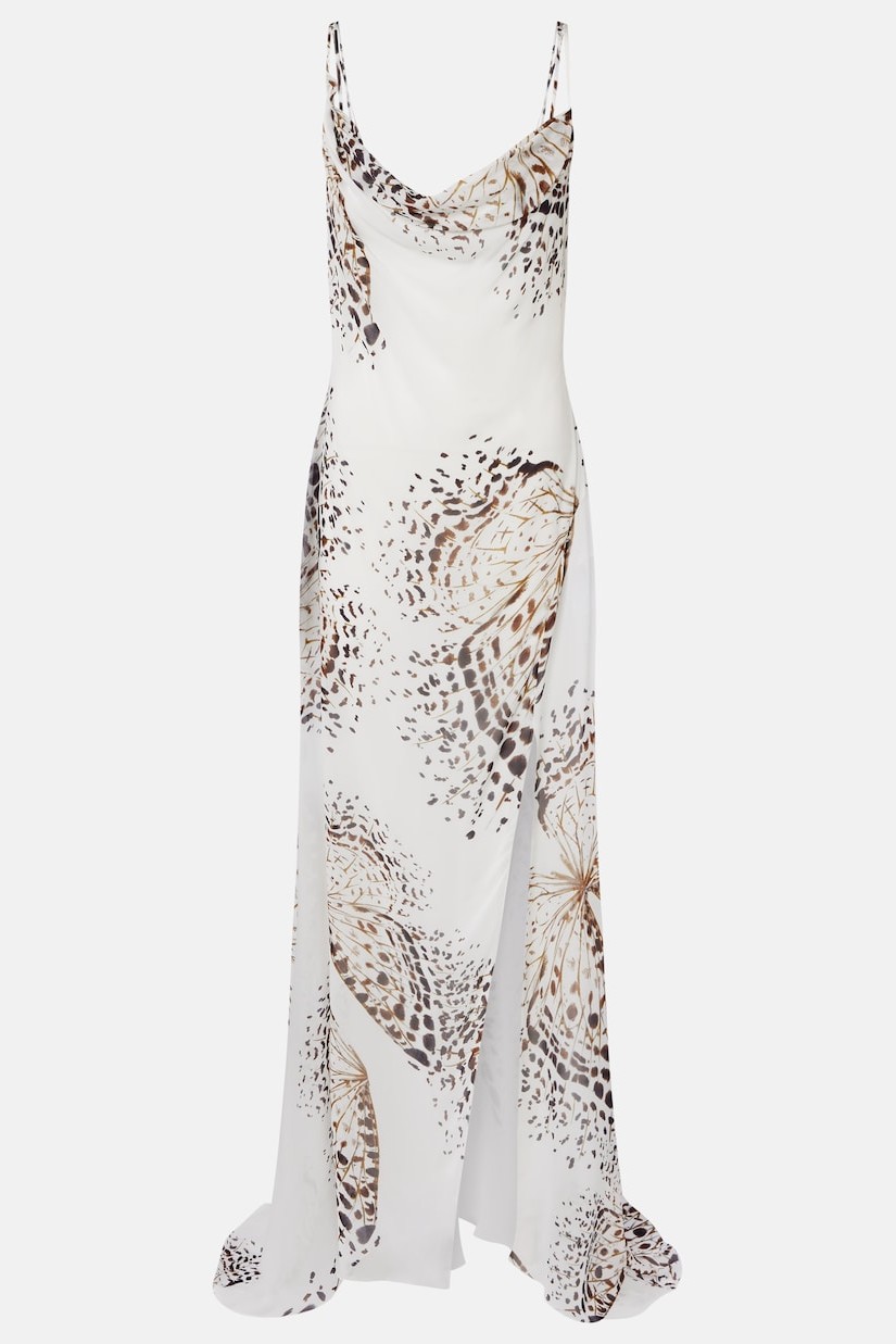 Abstract Print  Swing Collar Slit Maxi Dress