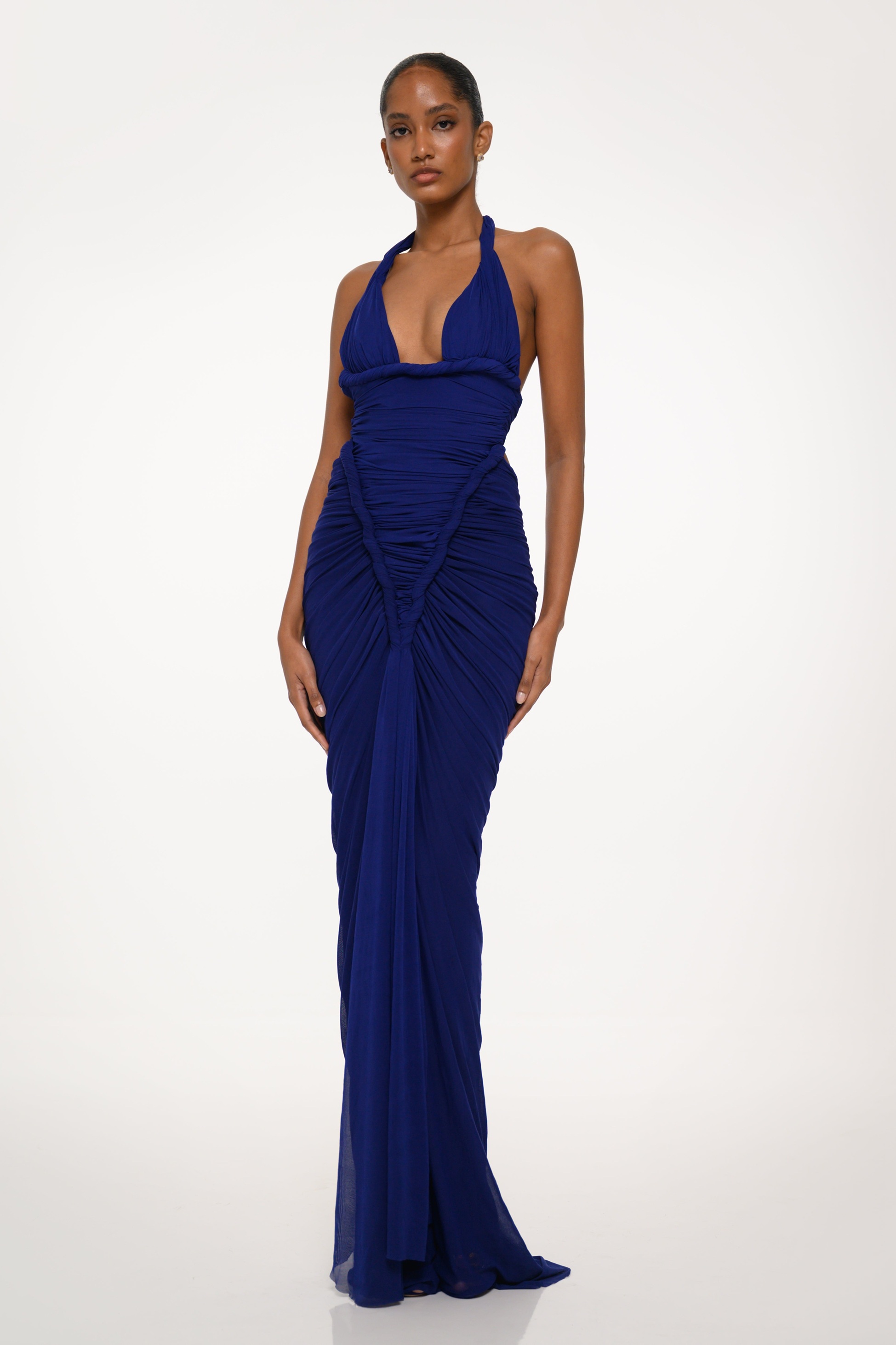 Jersey Gathering Halter Neck Maxi Dress