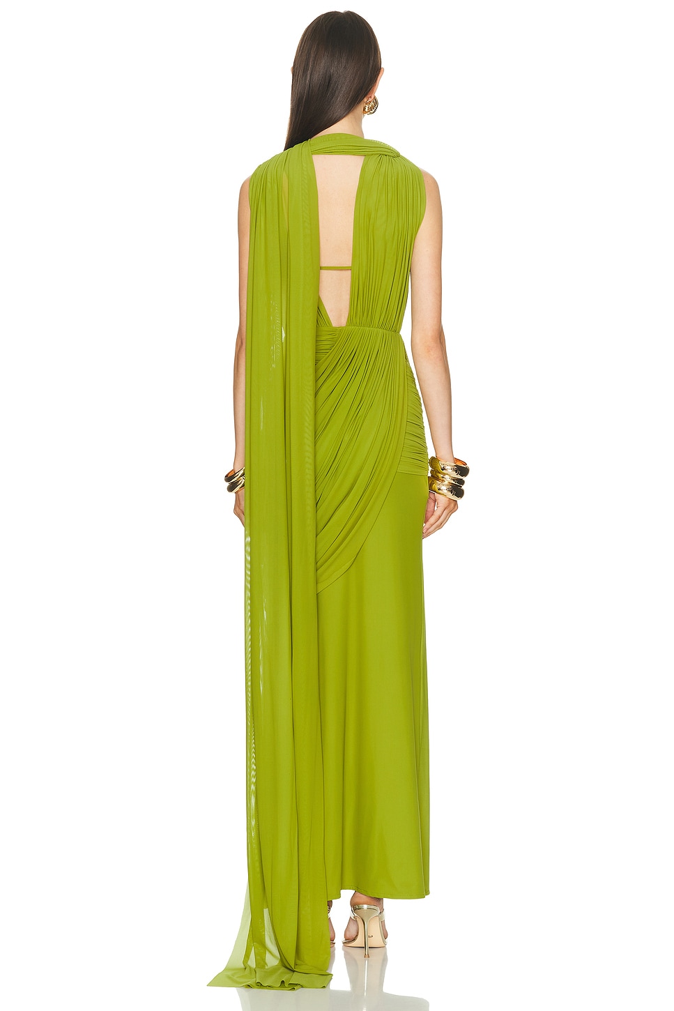 Mesh Gathering Cut-Out Maxi Dress