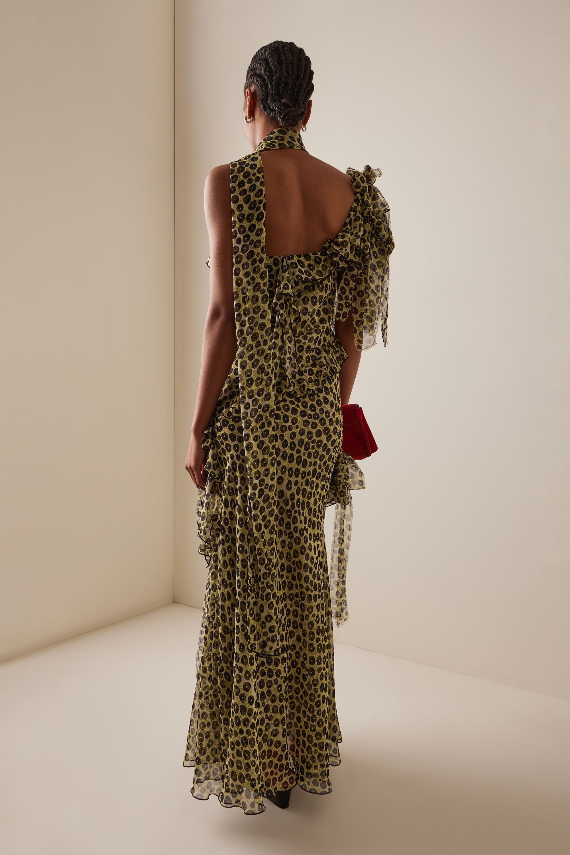 Chiffon Abstract Print  Ruffle Maxi Dress
