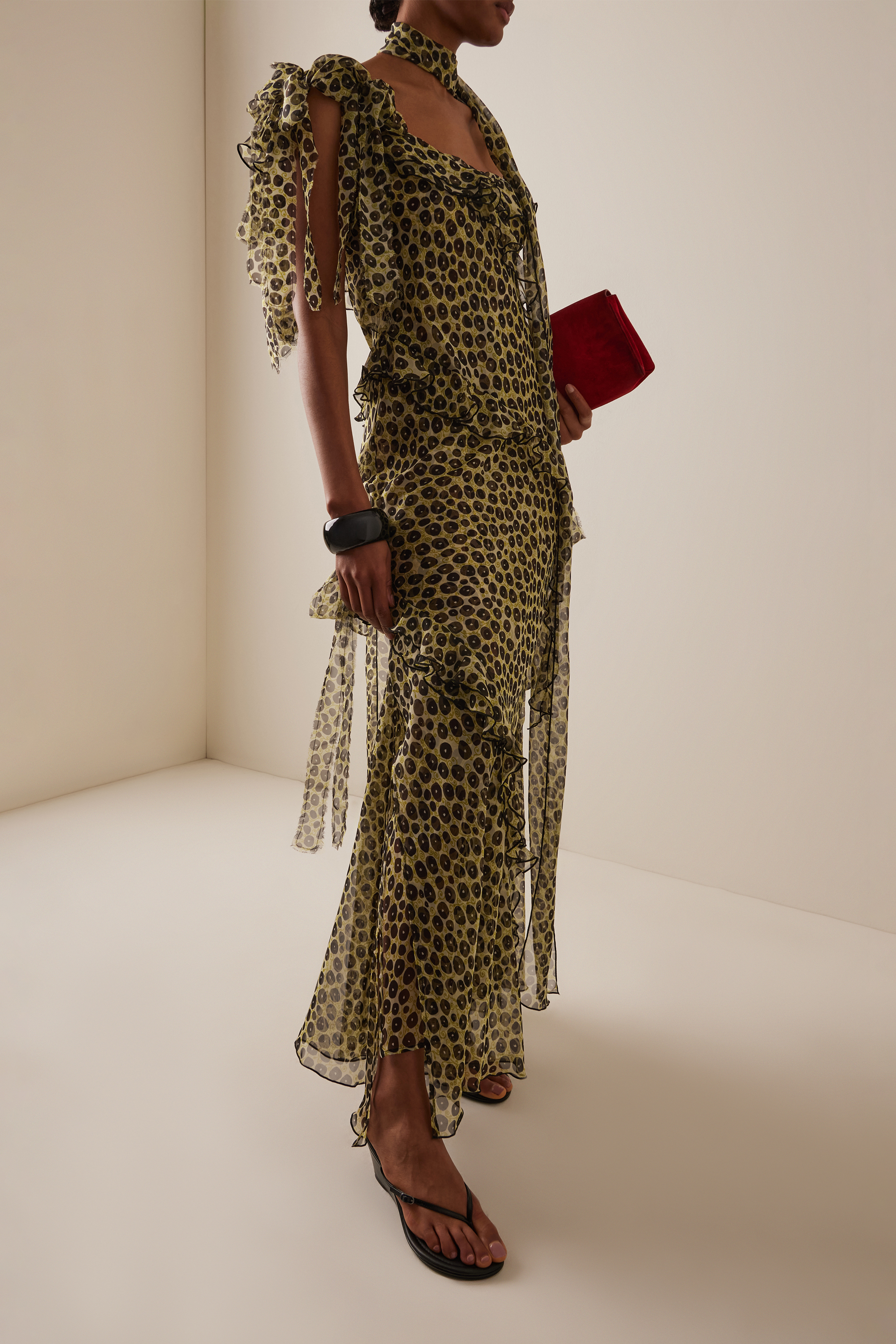 Chiffon Abstract Print  Ruffle Maxi Dress