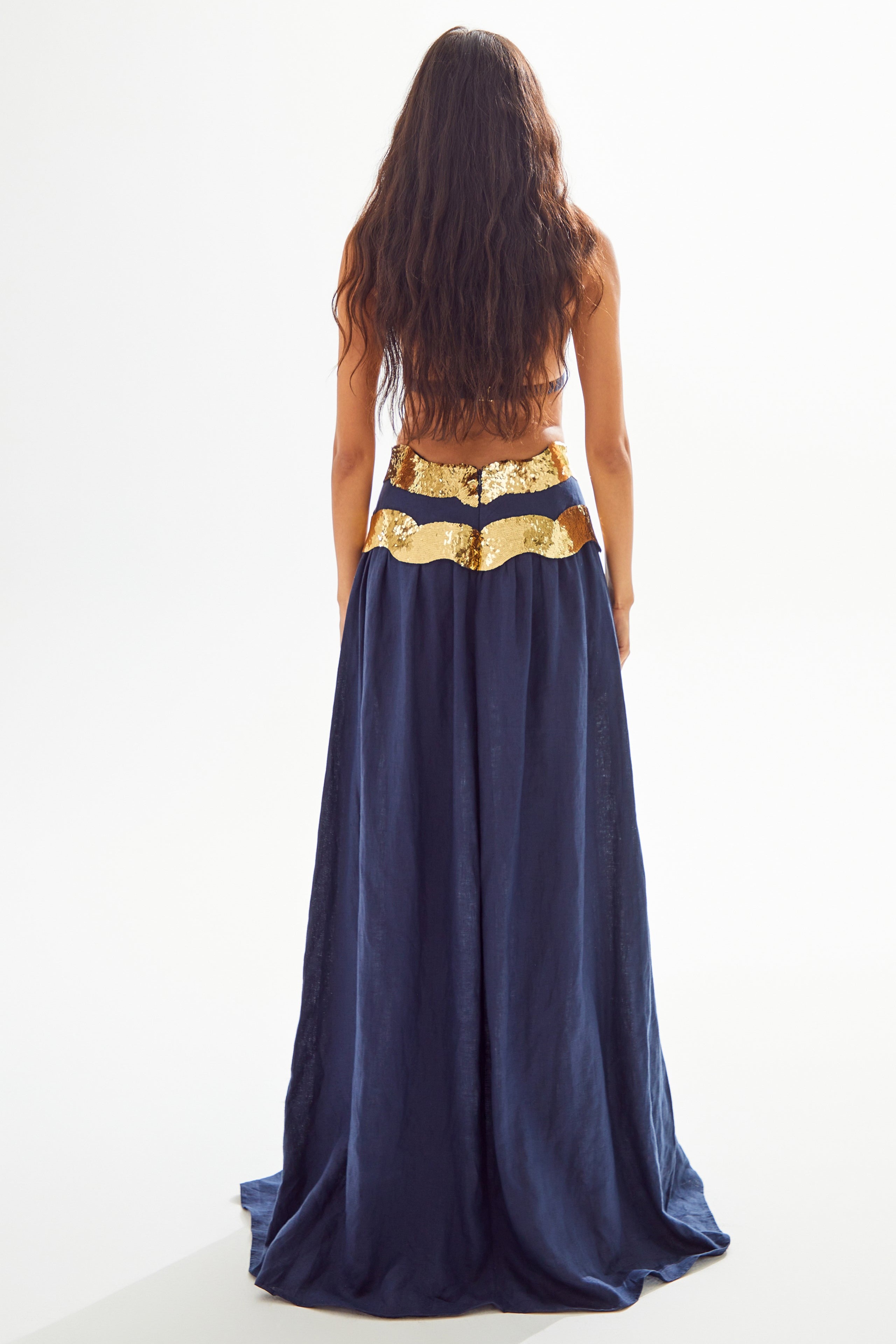 Contrast Color Sequin Cut-Out Maxi Dress