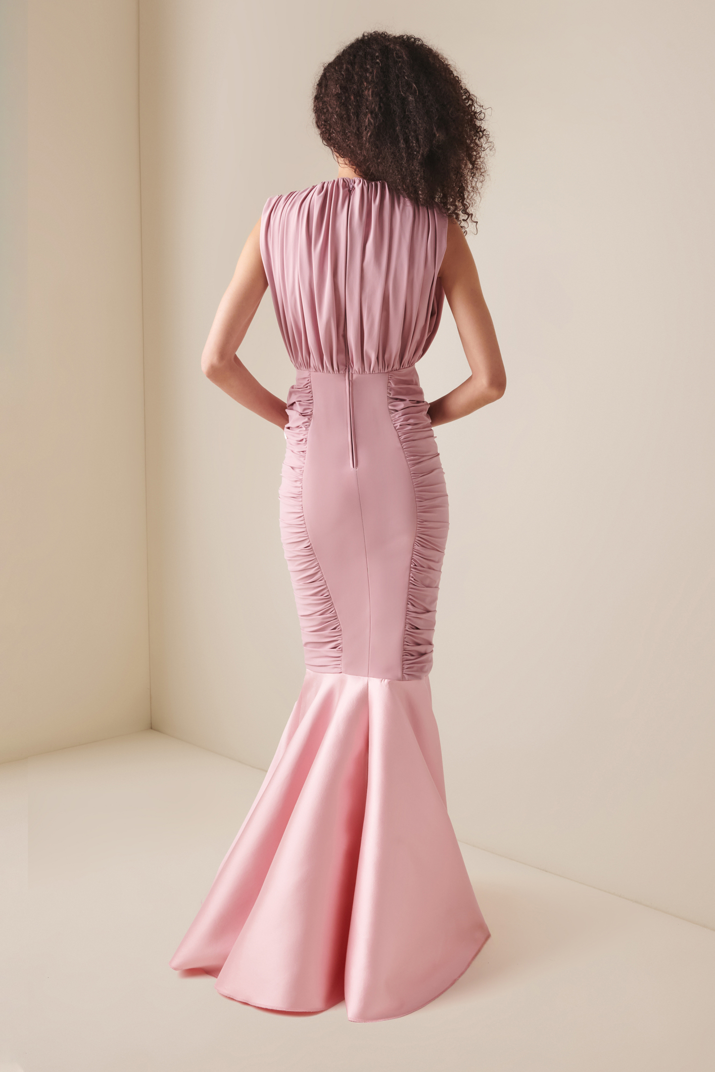 Satin Ruched V-Neck Maxi Dress