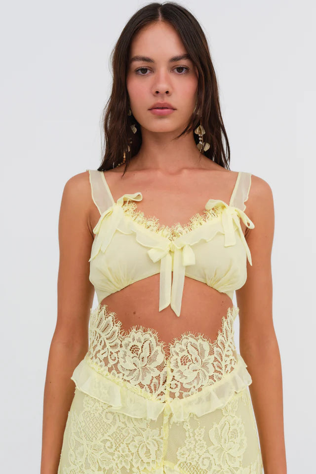 Lace Cut-Out Ruffle Maxi Dress