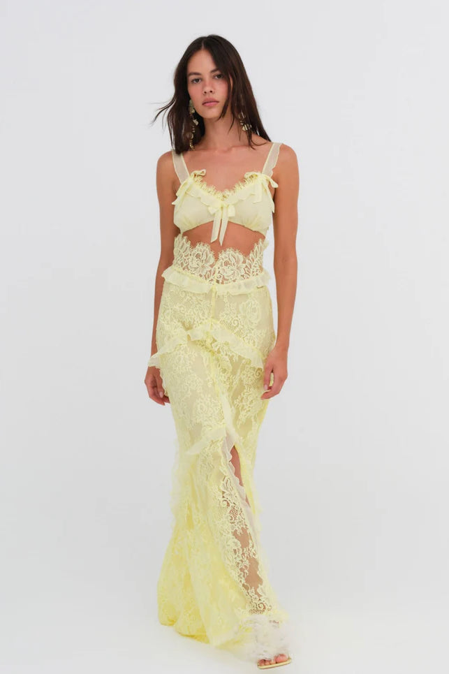 Lace Cut-Out Ruffle Maxi Dress