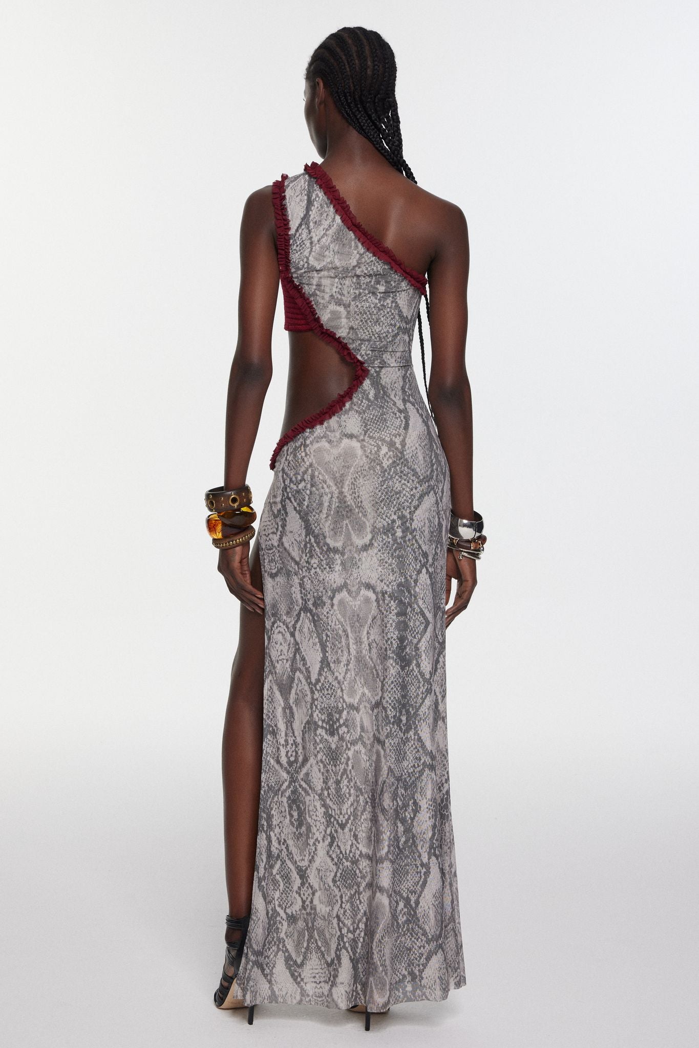 Abstract Print One Shoulder Cut-Out Maxi Dress