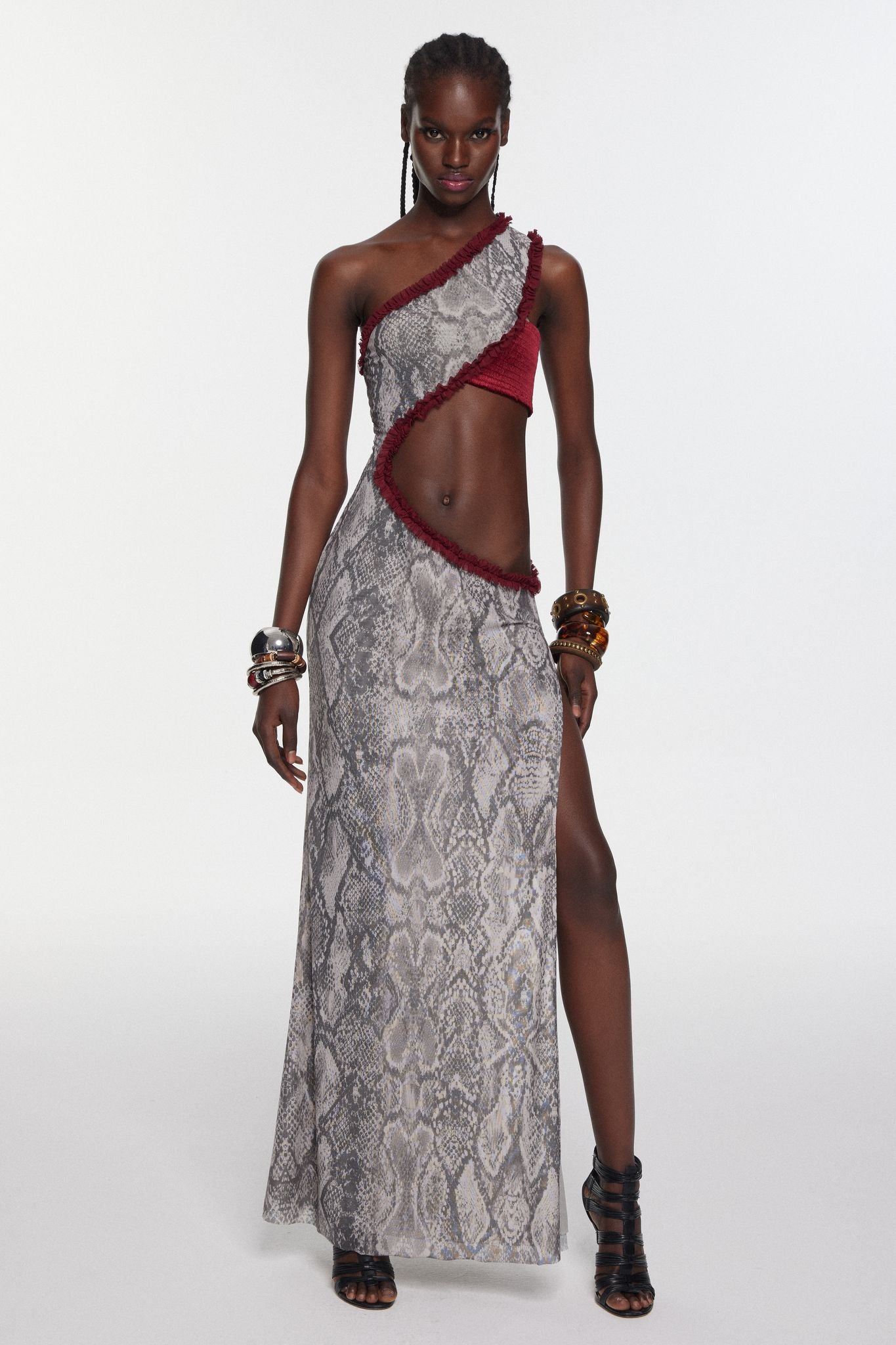 Abstract Print One Shoulder Cut-Out Maxi Dress