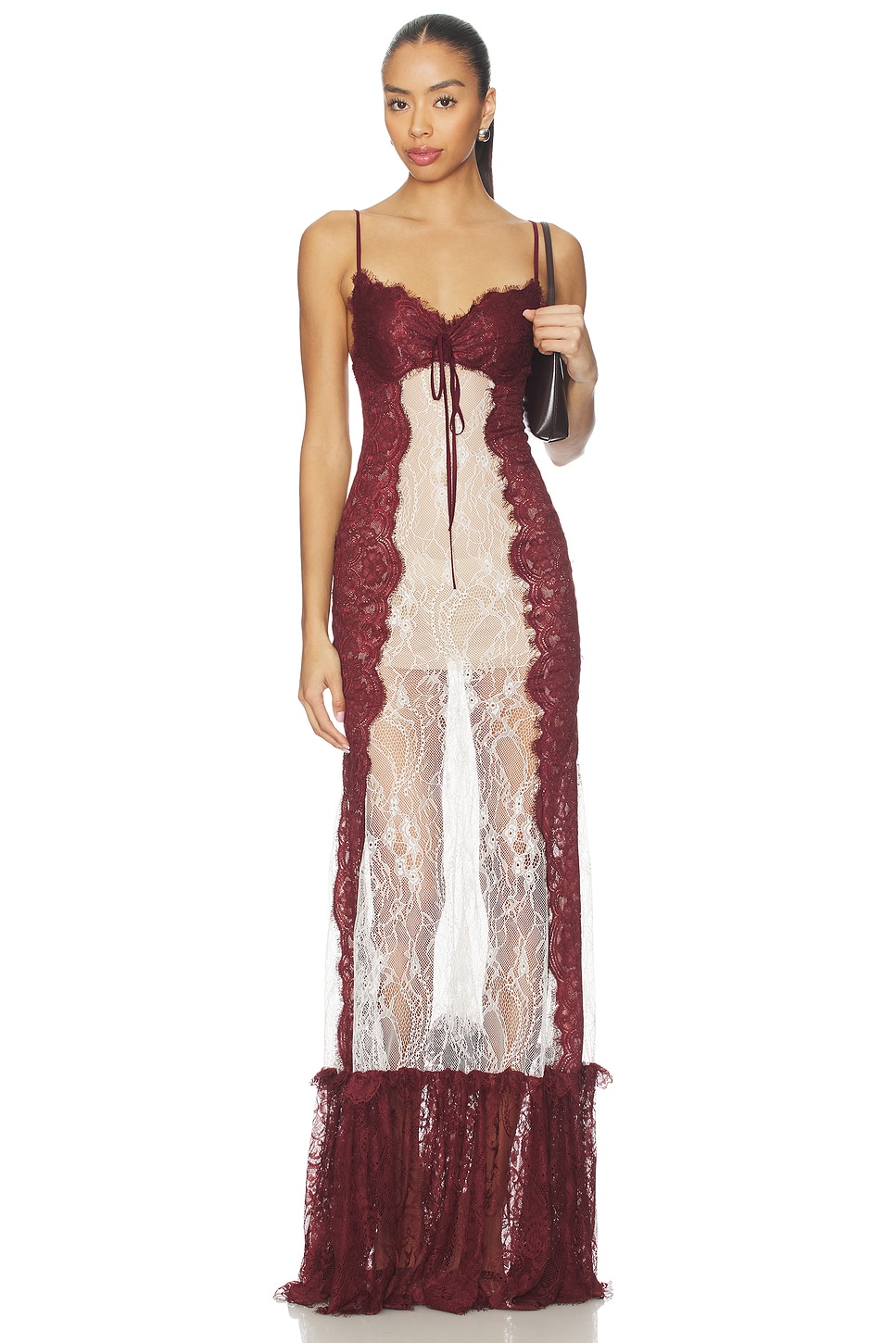Contrast Color See-Through Slip Maxi Dress