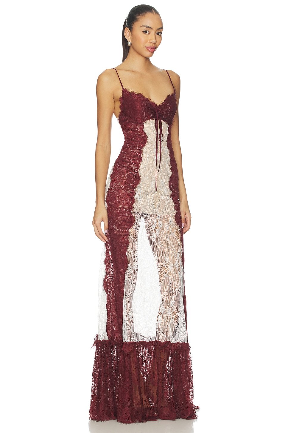 Contrast Color See-Through Slip Maxi Dress
