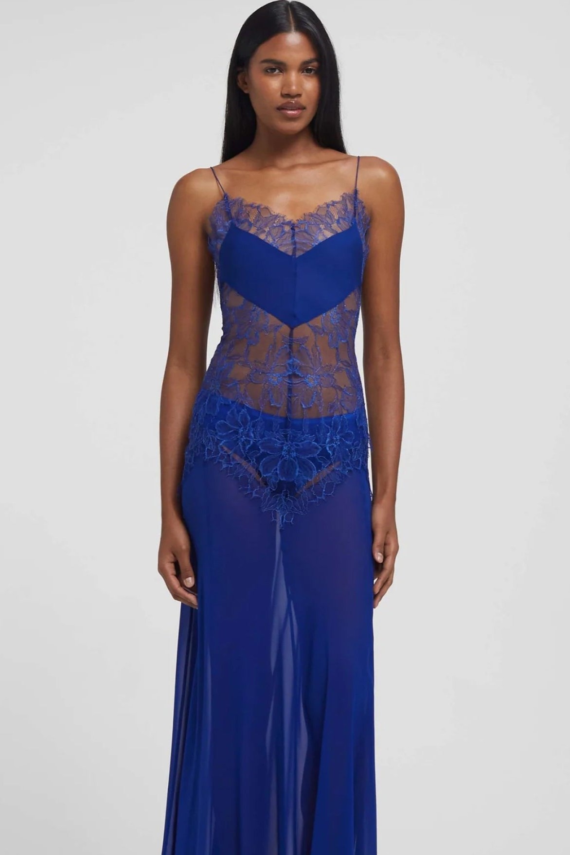 Lace Splicing Chiffon See-Through Maxi Dress