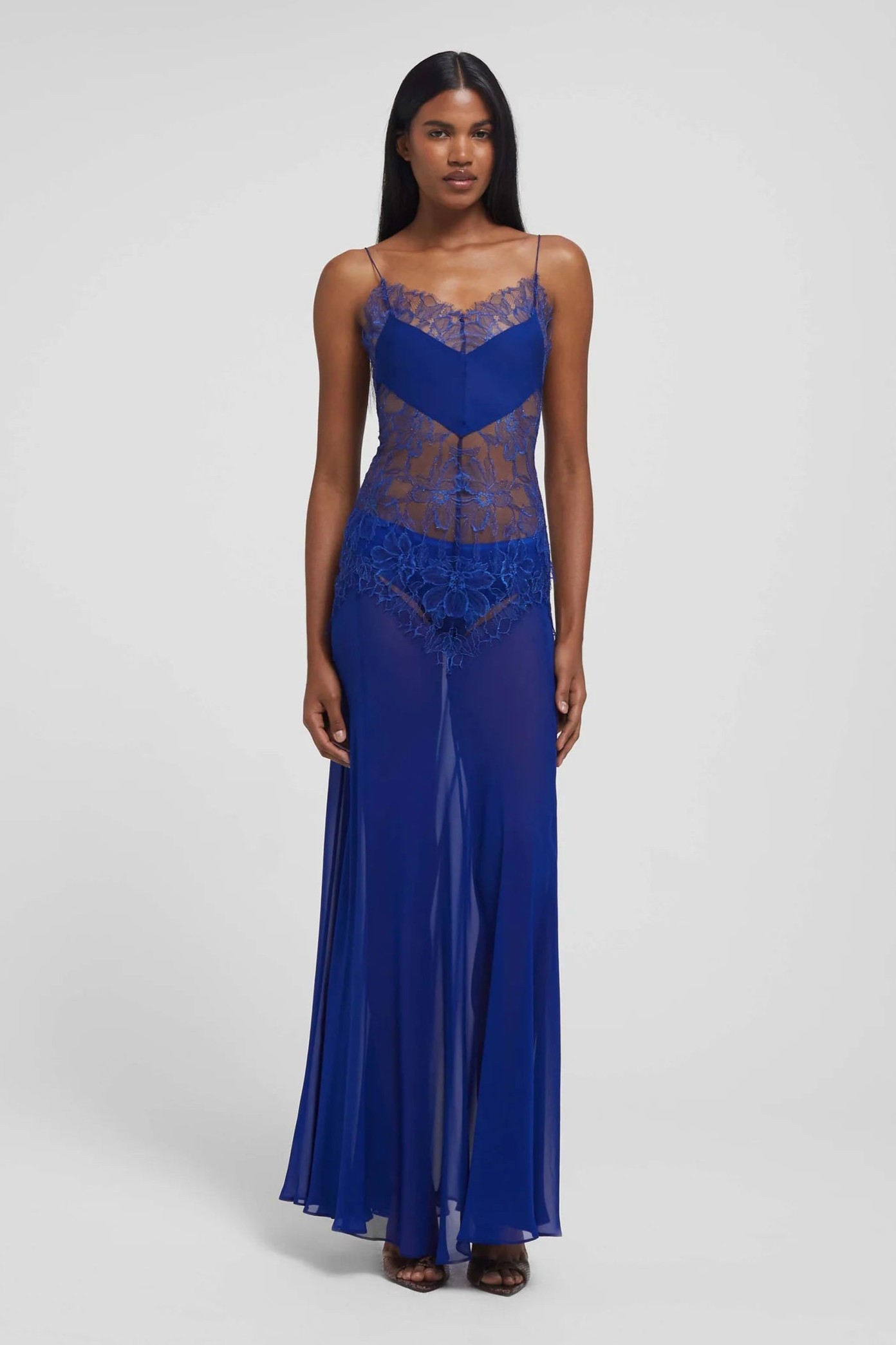 Lace Splicing Chiffon See-Through Maxi Dress