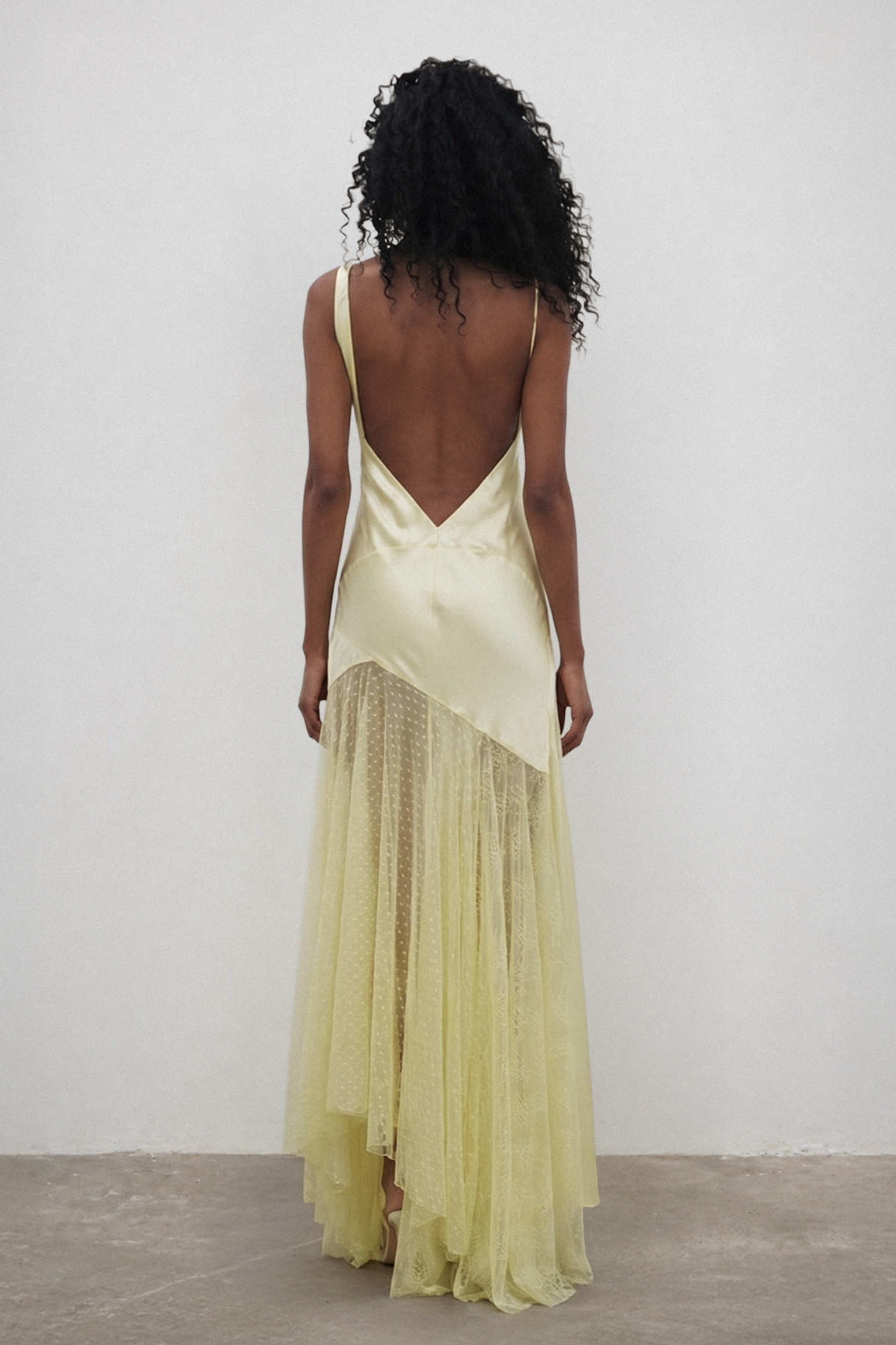 Satin Splicing Lace Swing Collar Maxi Dress