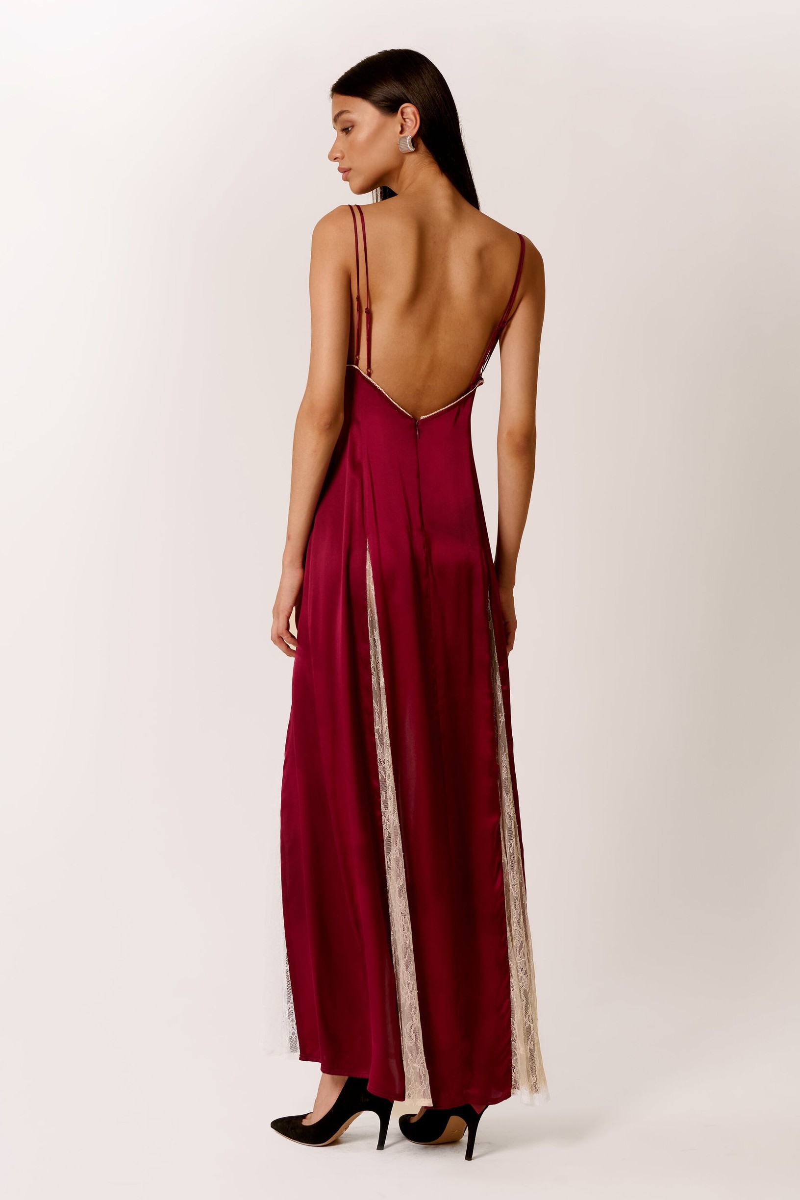 Satin Splicing Lace Slip Midi Dress