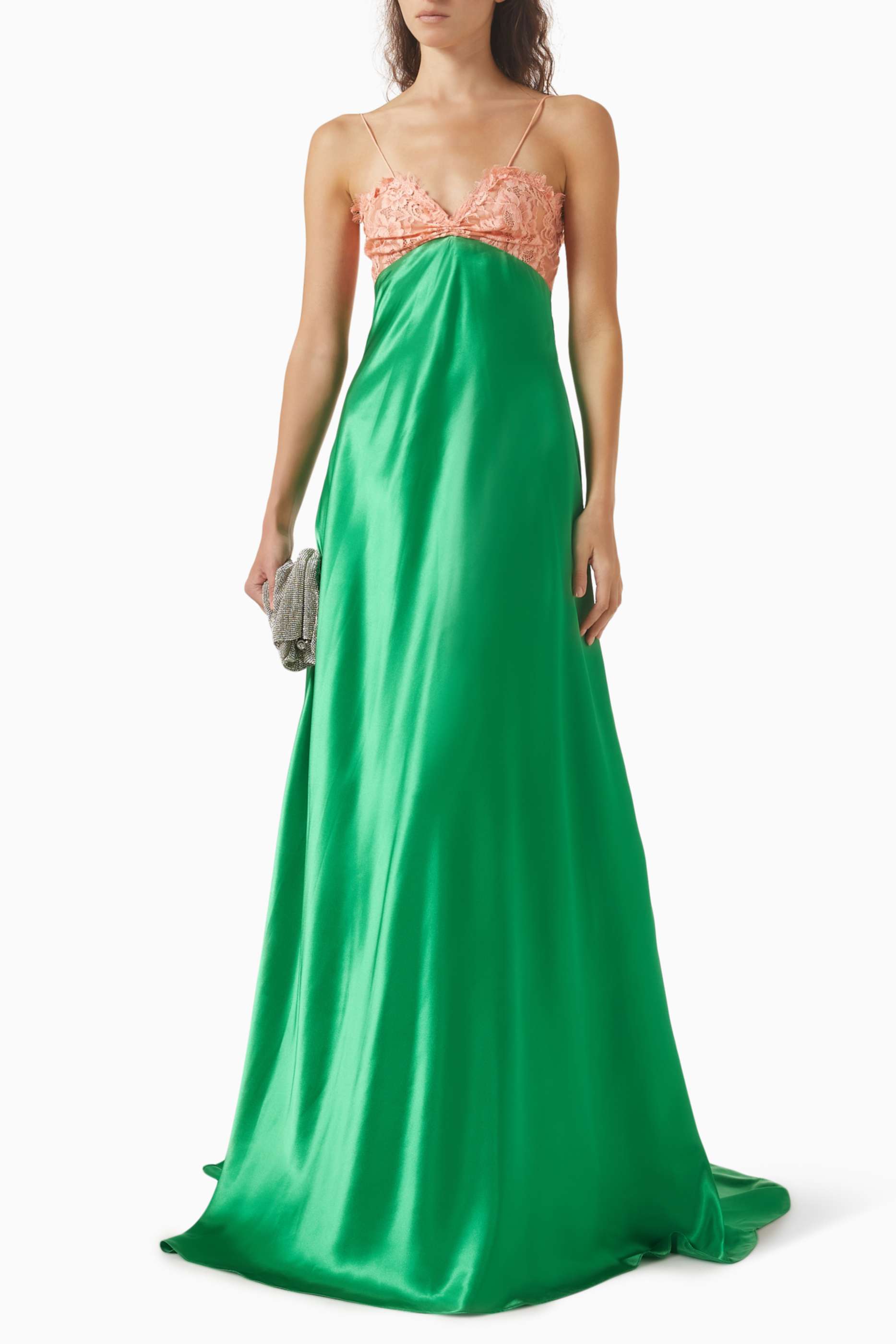 Lace Splicing Satin Slip Maxi Dress