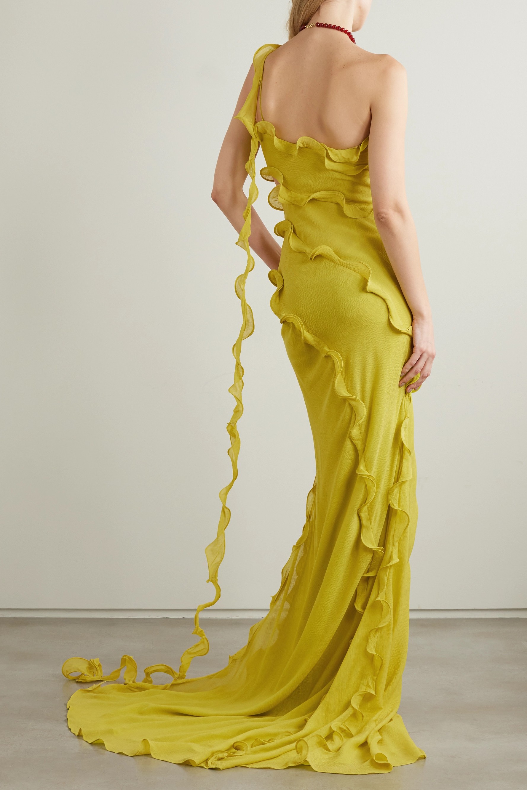 Chiffon Ruffle Slit Maxi Dress
