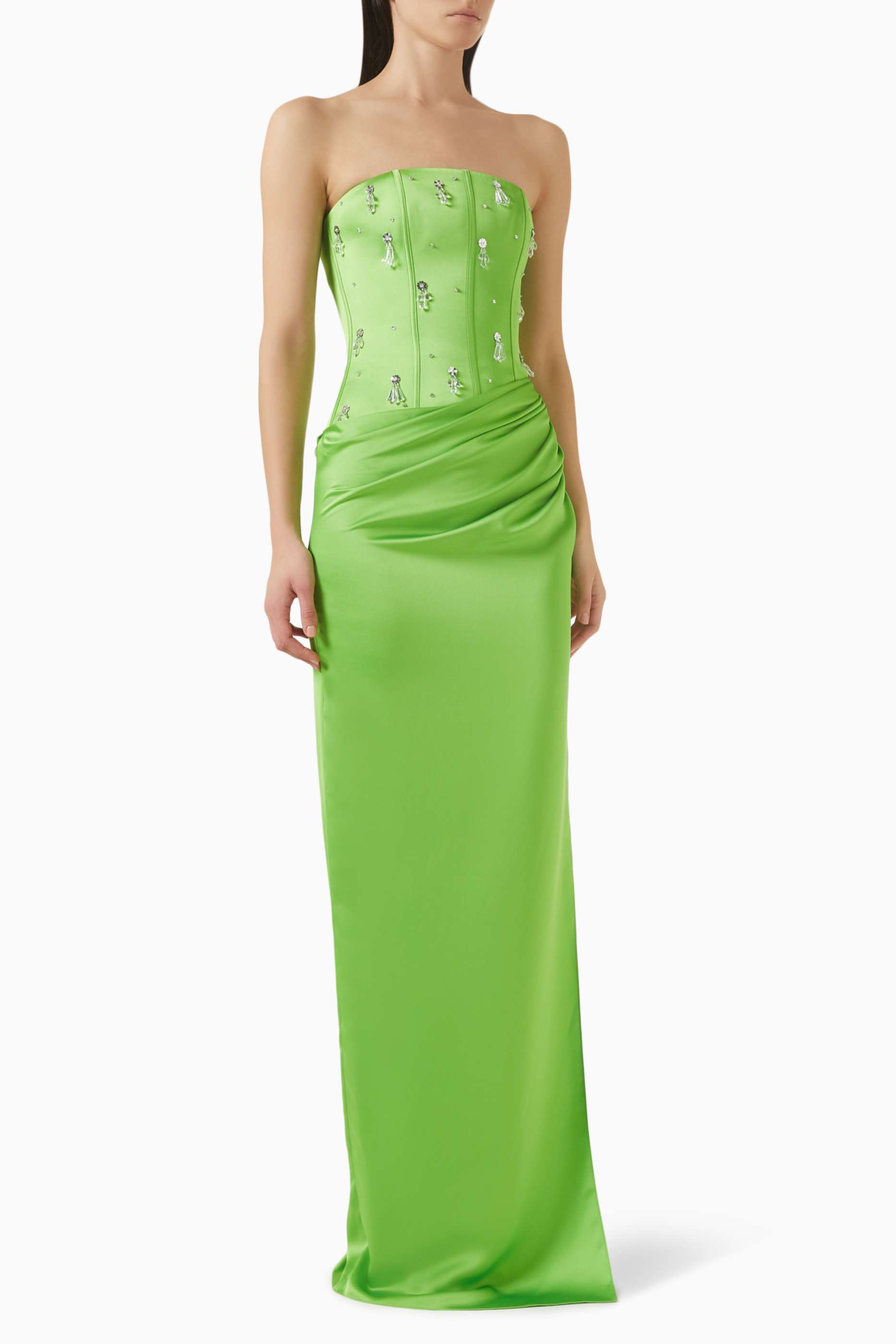 Satin Rivet Off Shoulder Maxi Dress