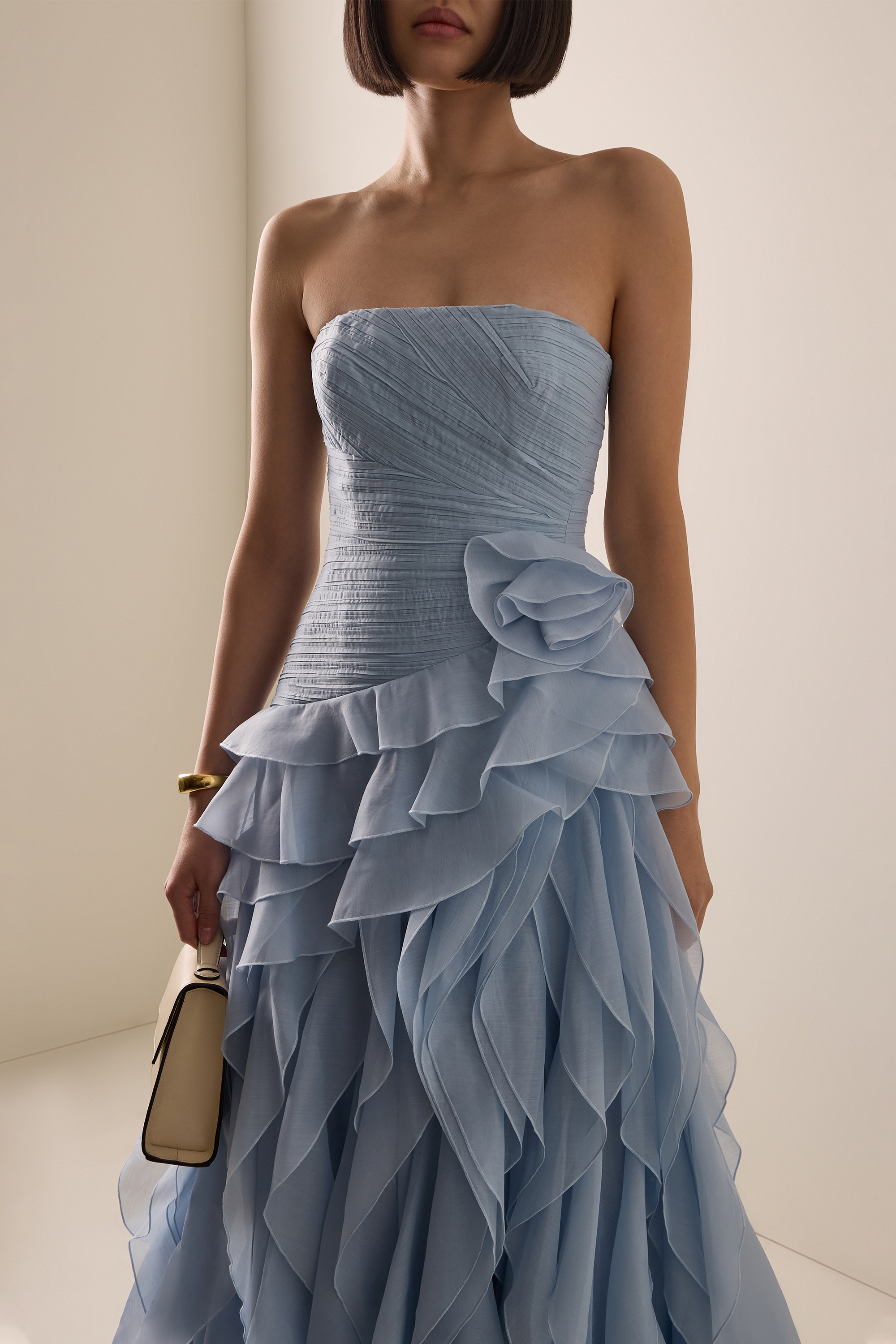 Chiffon Ruffle Off Shoulder Maxi Dress