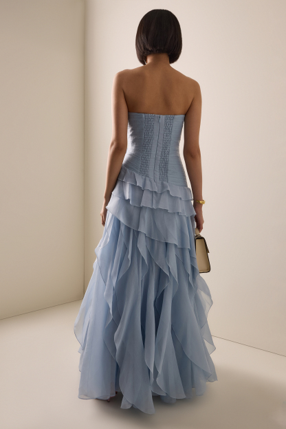 Chiffon Ruffle Off Shoulder Maxi Dress