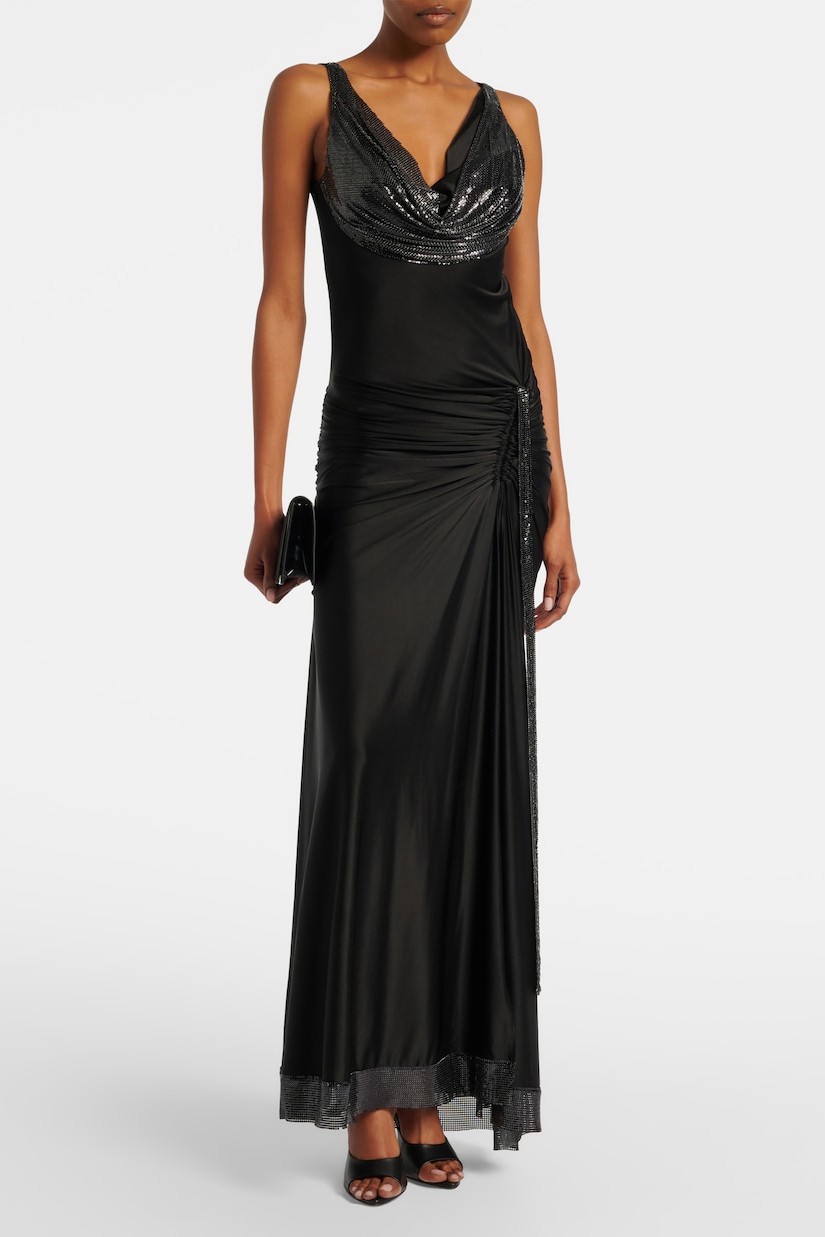 Jersey Splicing Sequin Swing Collar Midi Dress