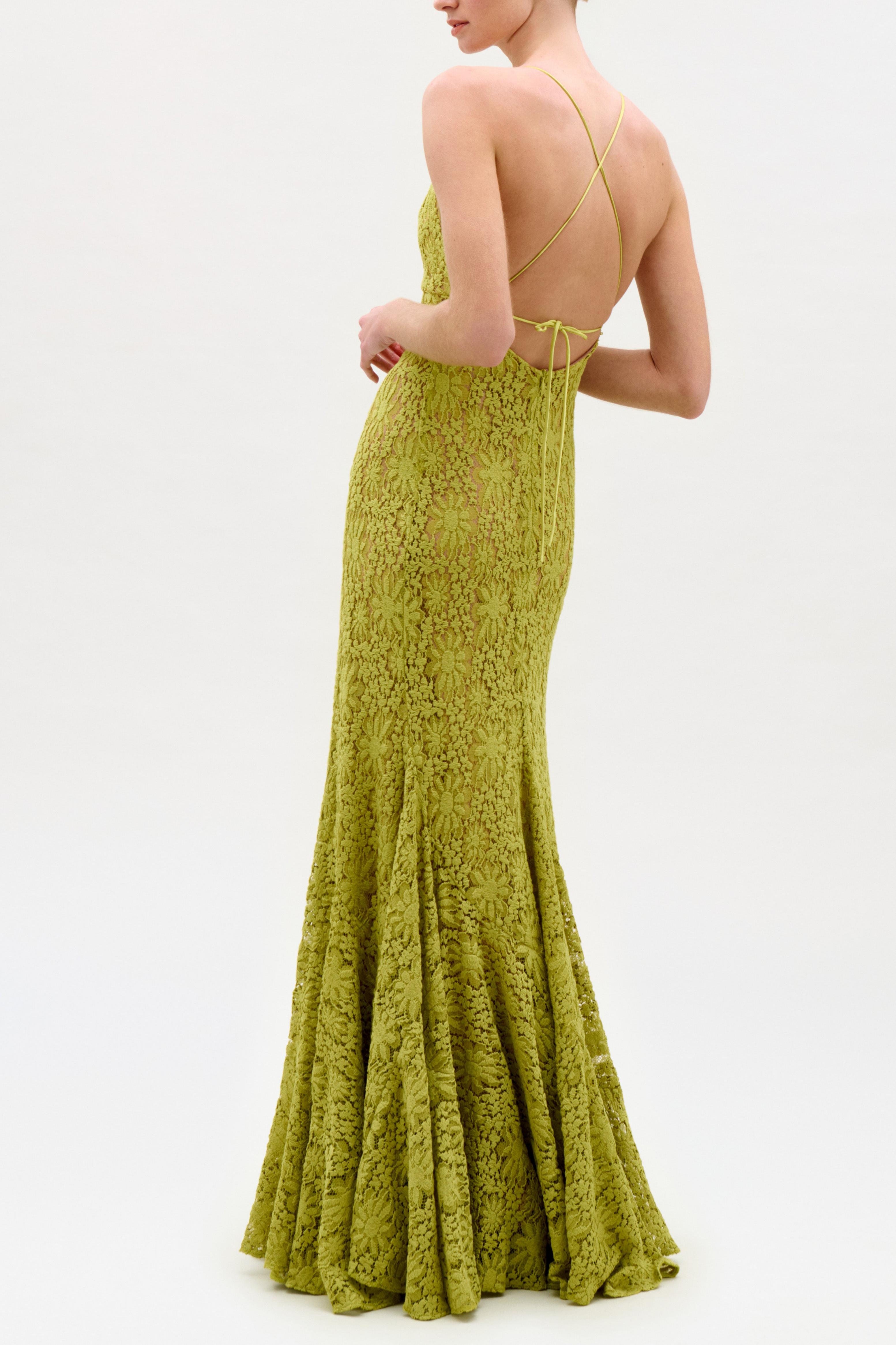 Lace Tie-Up Backless Maxi Dress