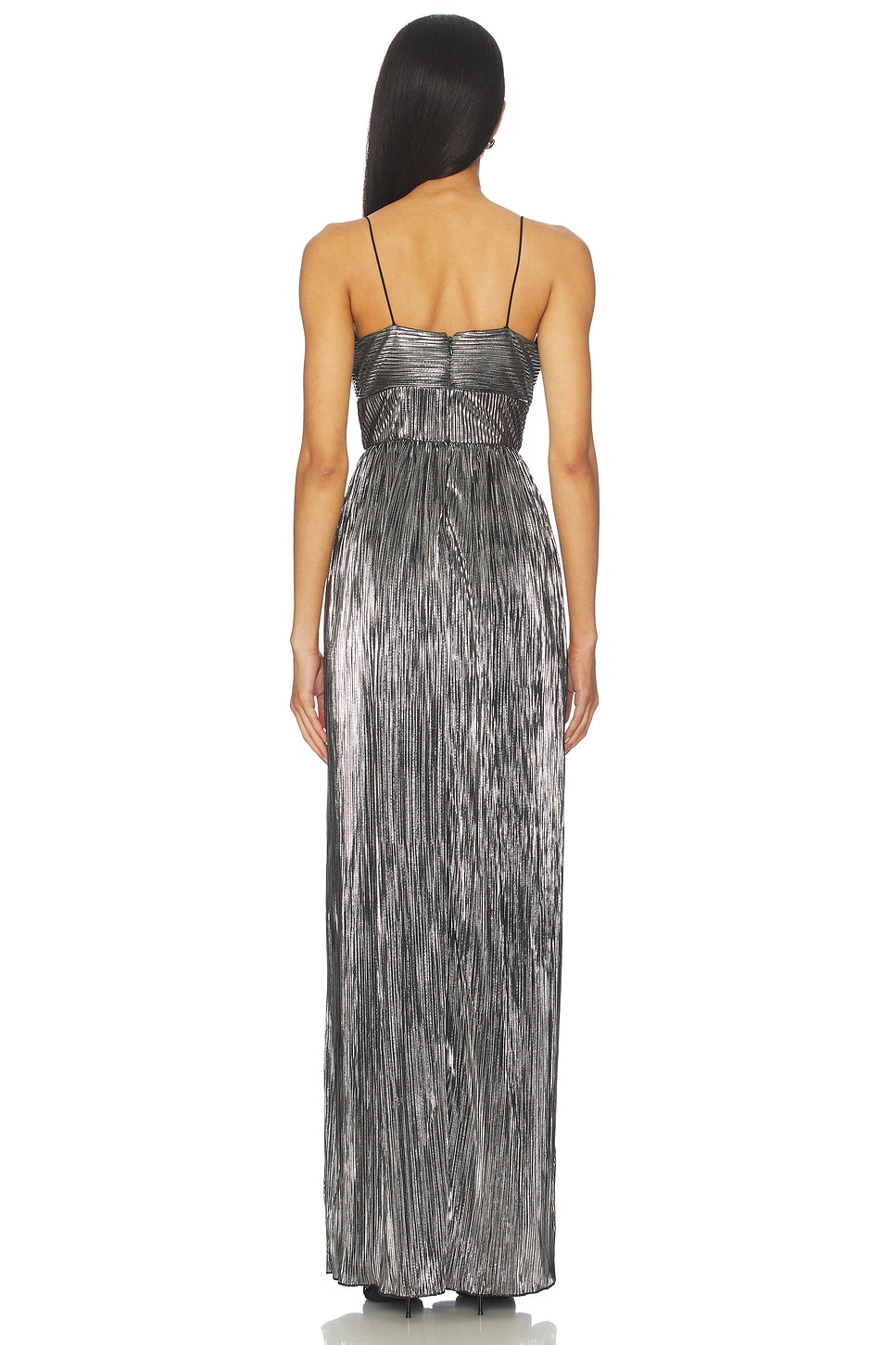 Galaxy Metallic Pleated Slit Maxi Dress