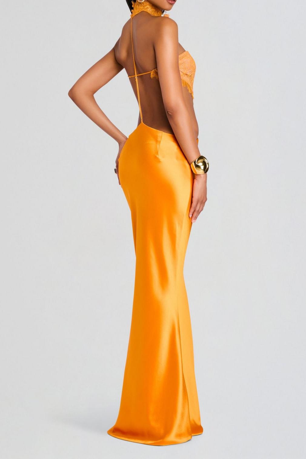 Satin and Lace Spliced Bustier Hollow - out Mermaid Maxi Dress