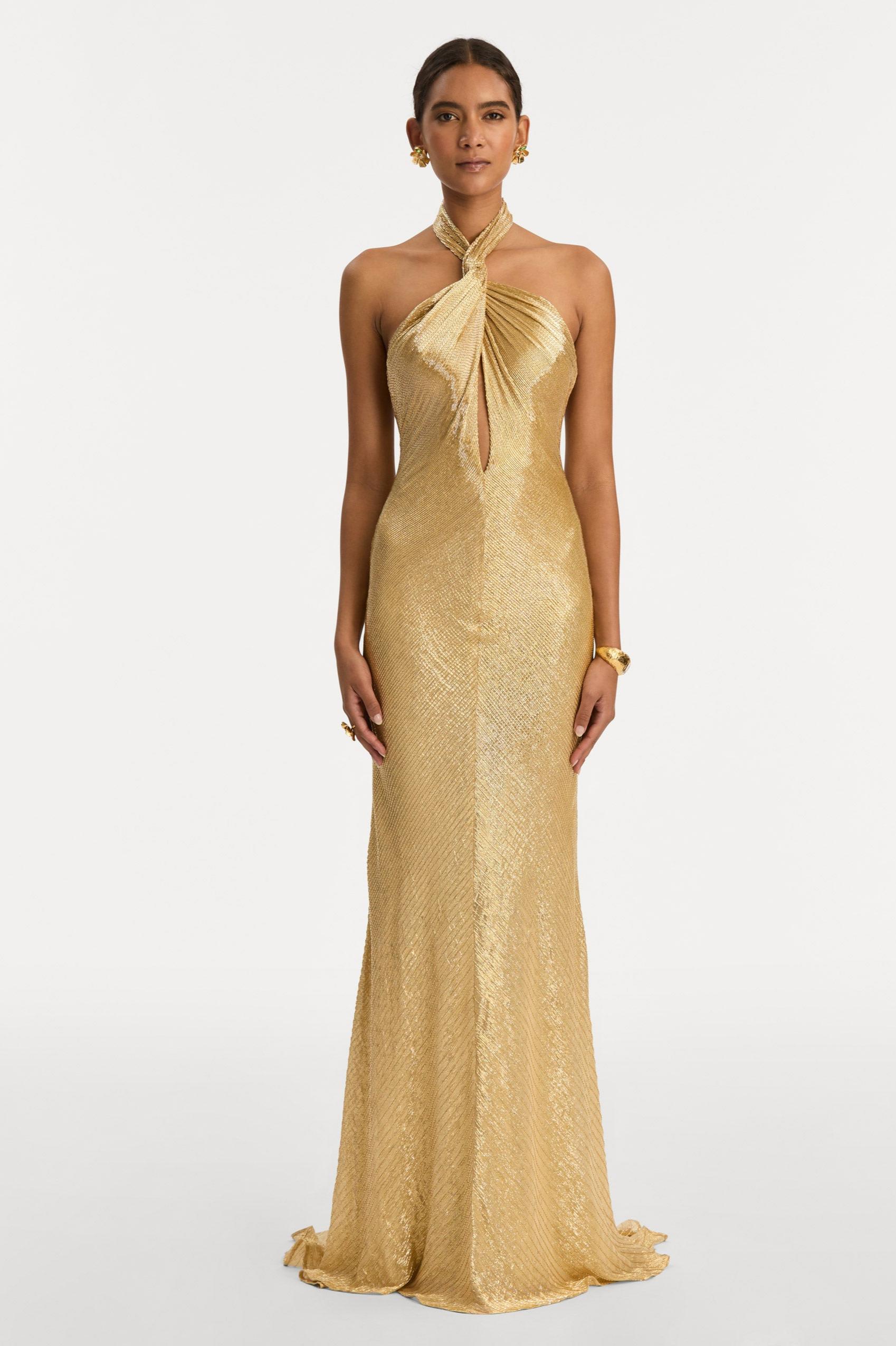 Sequin Twisted Halter Cutout Mermaid Maxi Dress – Violet Aurora