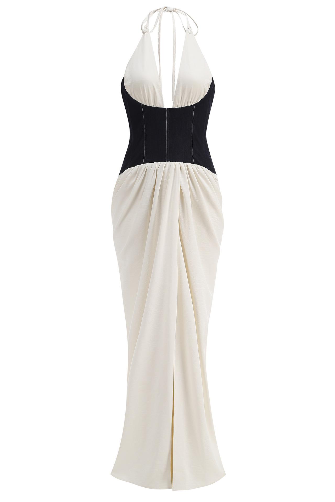 Halter Neck Backless Splicing Maxi Dress