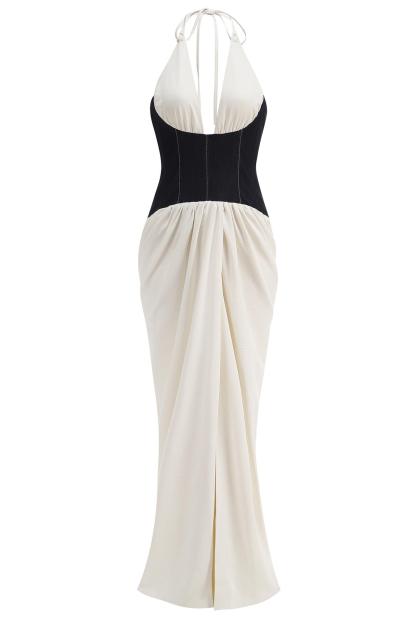 Halter Neck Backless Splicing Maxi Dress