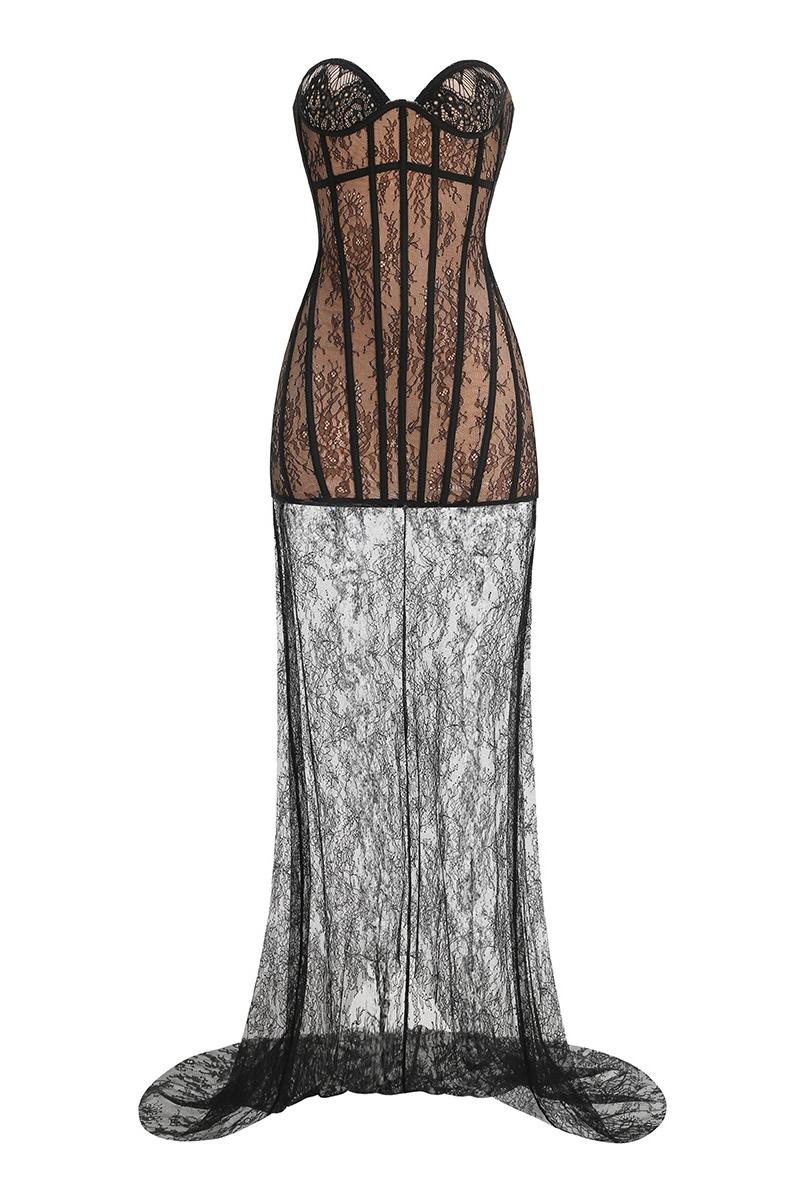 Off-Shoulder Lace Corset Maxi Dress