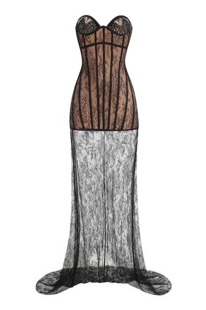 Off-Shoulder Lace Corset Maxi Dress