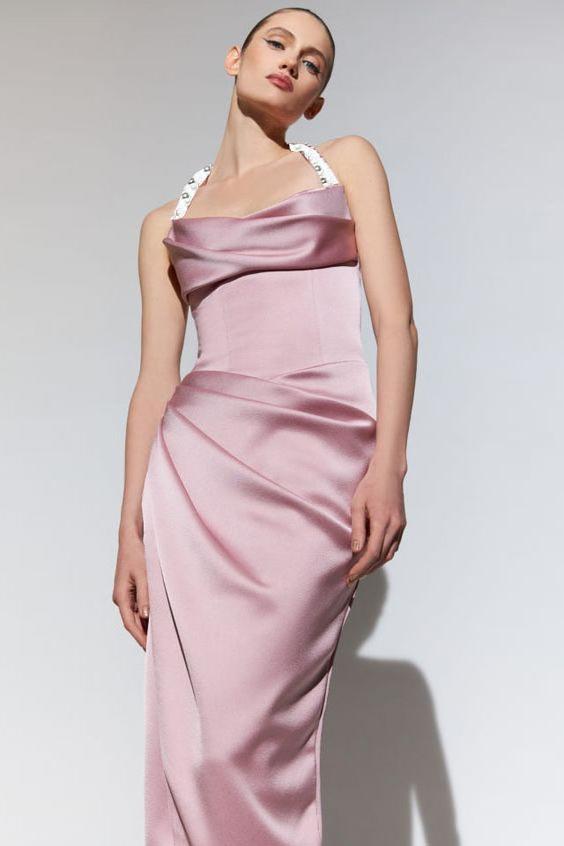 Satin Halter Neck Sleeveless Maxi Dress