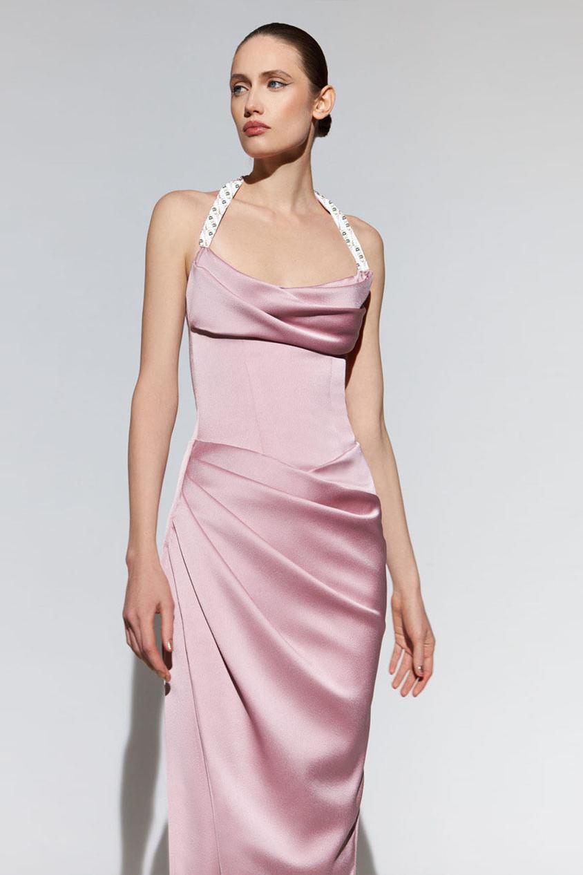 Satin Halter Neck Sleeveless Maxi Dress
