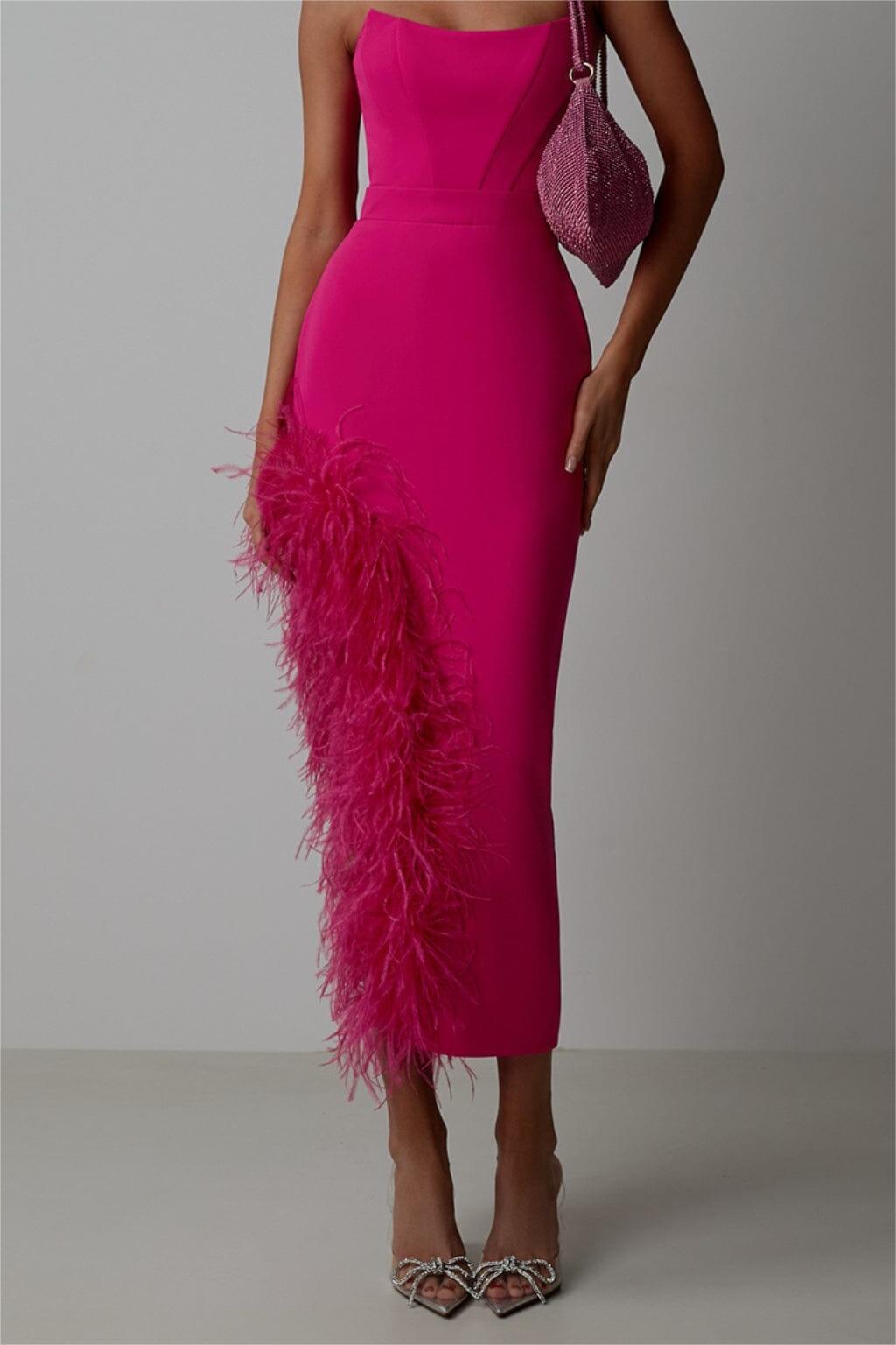 Feather Sleeveless Split Midi Dress