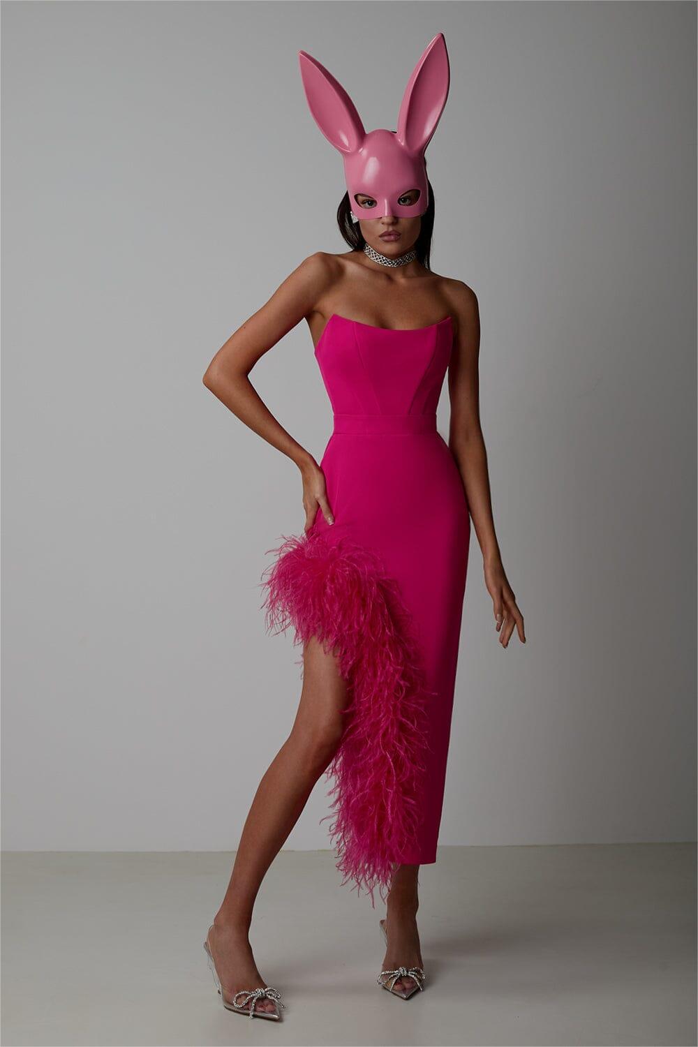 Feather Sleeveless Split Midi Dress