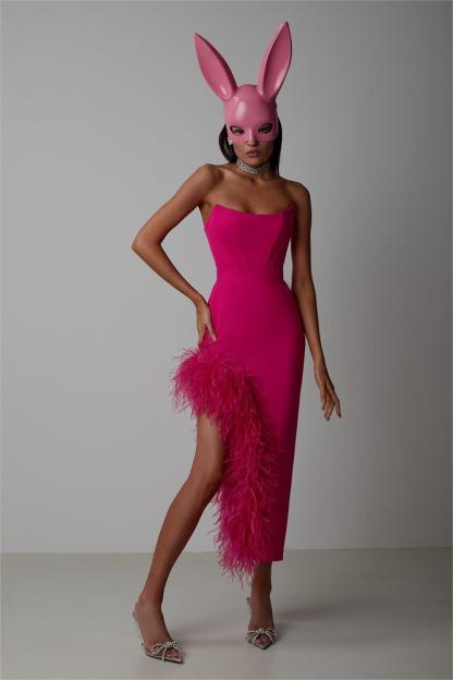 Feather Sleeveless Split Midi Dress