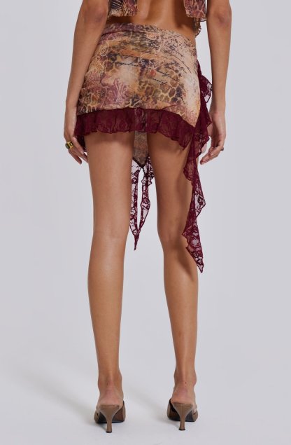 Lace Frill Mesh Slip Top & Splicing Mini Skirt Set