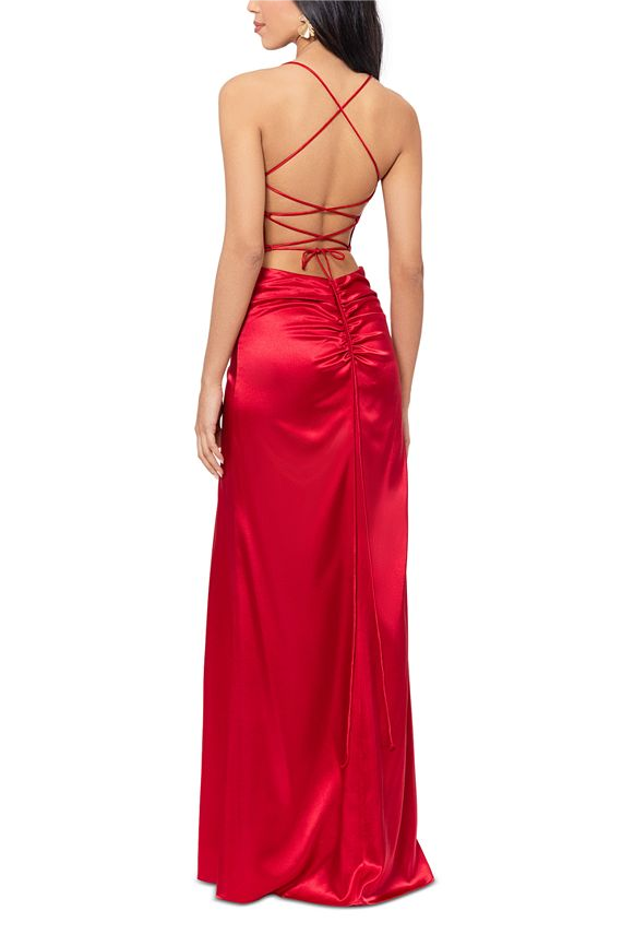 Satin Corst Split Solid Maxi Dress