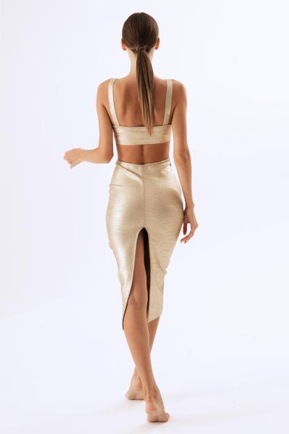 Gold Foil Stamping Cut Out Bodycon Slip Midi Dress