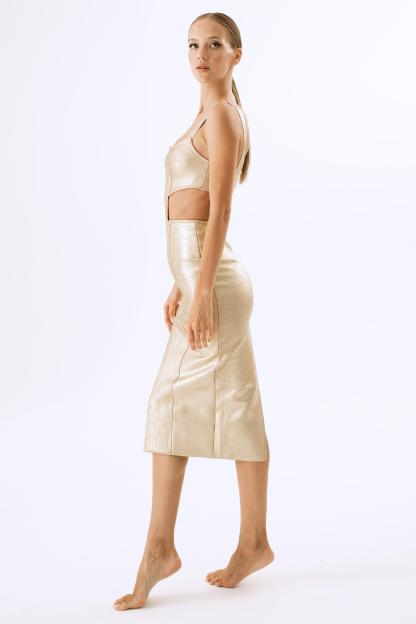 Gold Foil Stamping Cut Out Bodycon Slip Midi Dress
