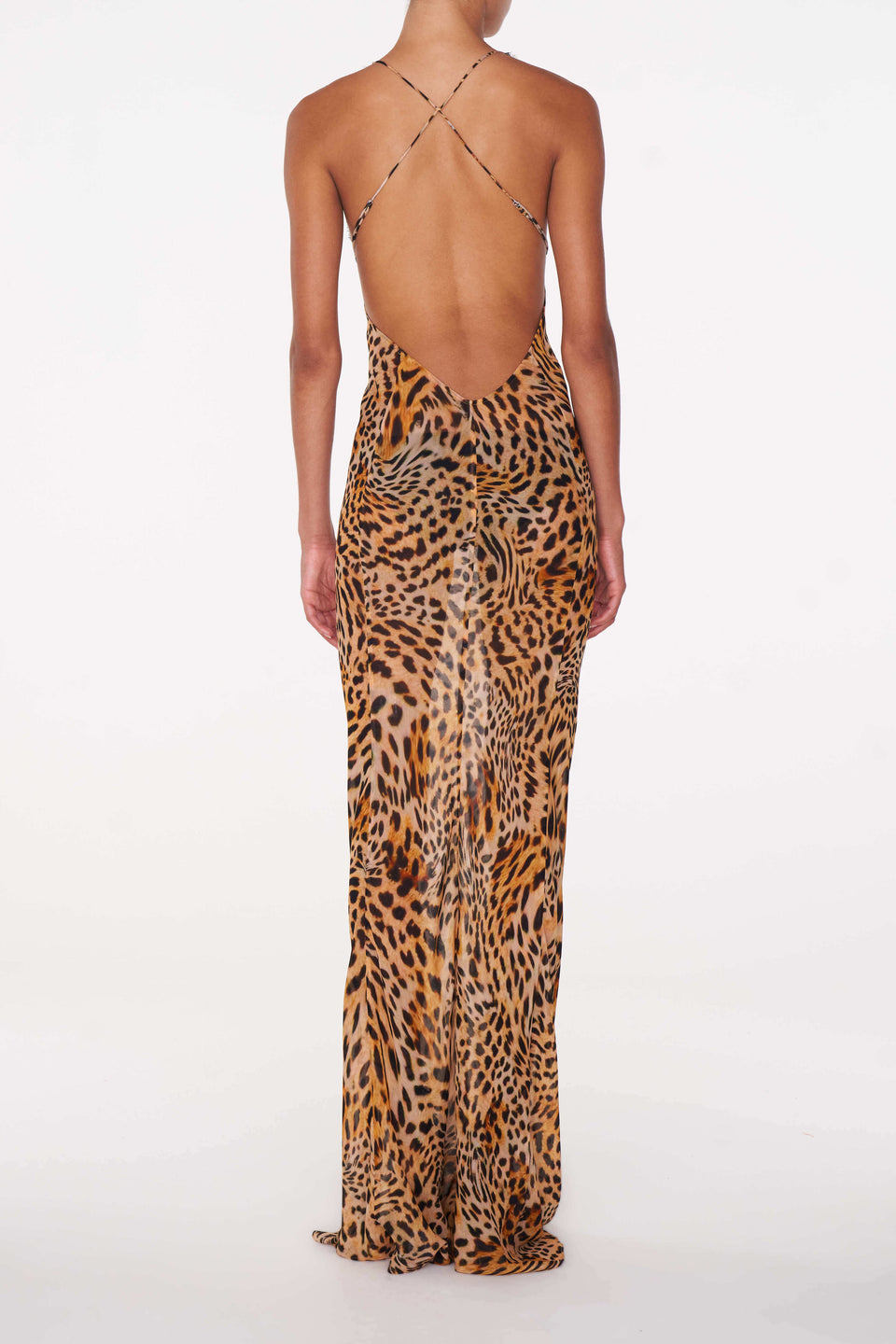 Lace V-Neck Leopard Print Maxi Dress
