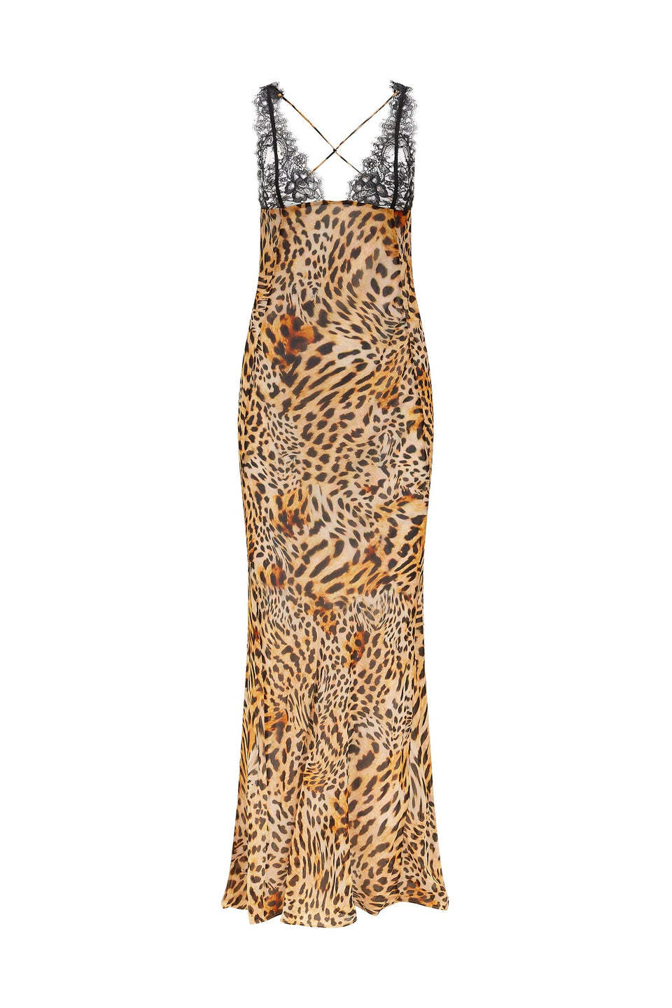 Lace V-Neck Leopard Print Maxi Dress