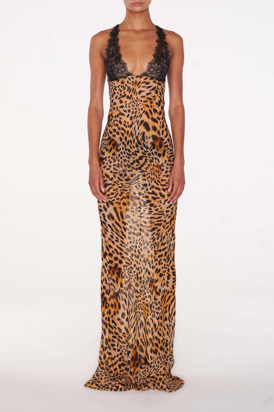 Lace V-Neck Leopard Print Maxi Dress